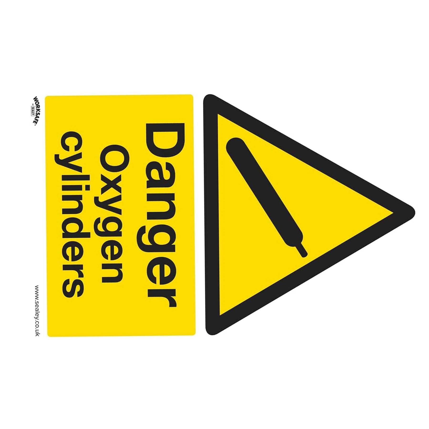 Sealey Danger Oxygen Cylinders - Warning Safety Sign - Self-Adhesive Vinyl