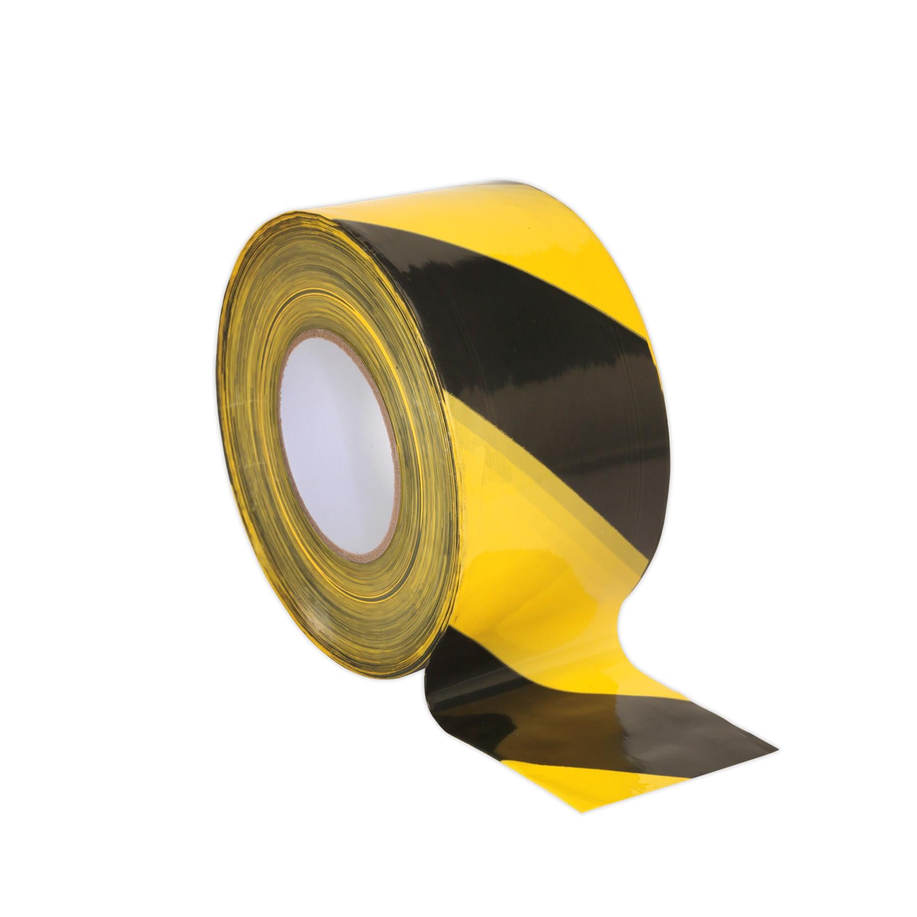 Sealey Hazard Warning Barrier Tape 80mm x 100m Black/Yellow Non-Adh