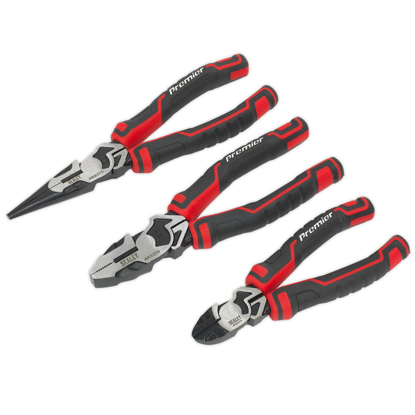 Sealey 3pc High Leverage Pliers Set Long Nose, Combi Plier And Side Cutter