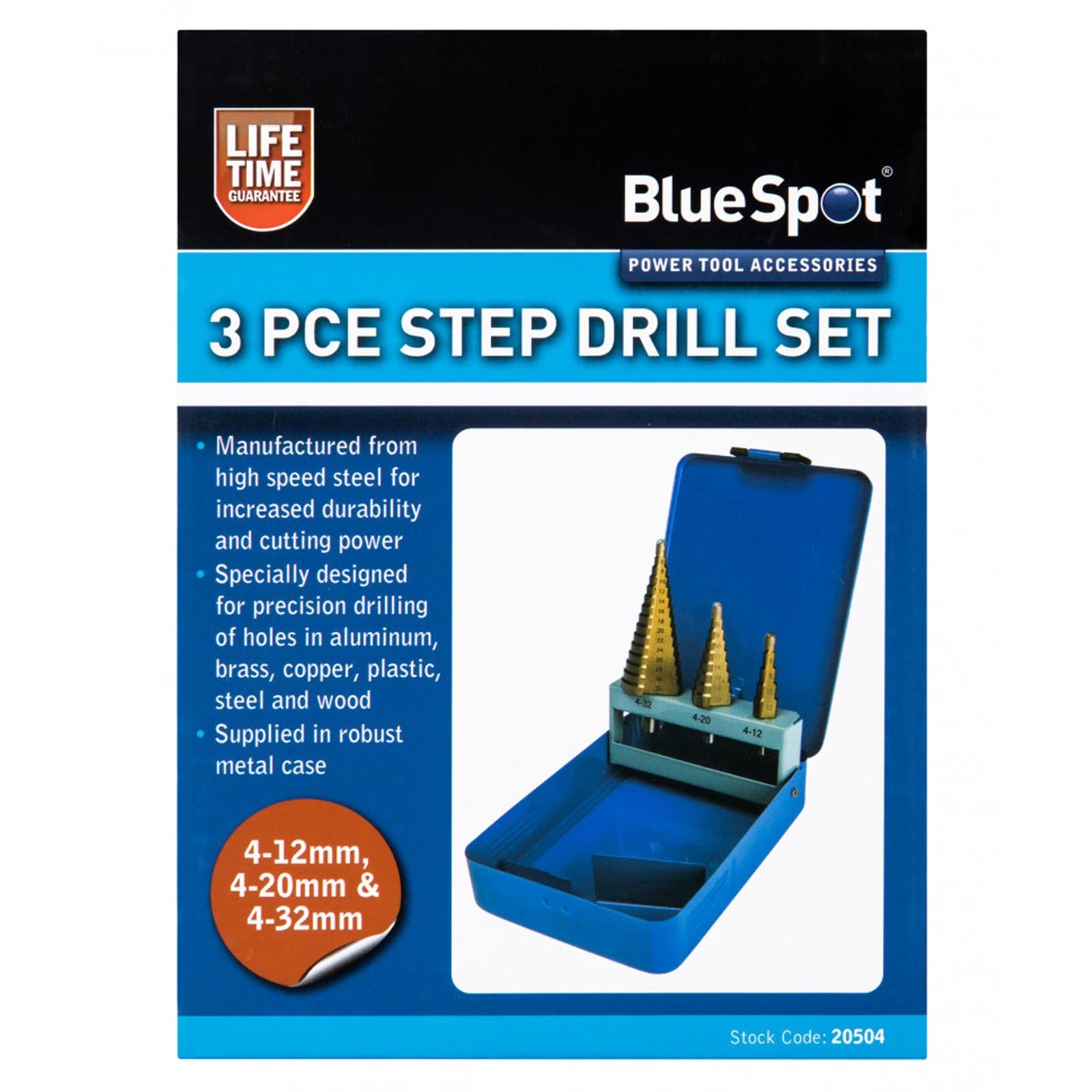 Heavy Duty 3 Piece Titanium Coated HSS Step Drill Bit Set 4-32mm For Woods