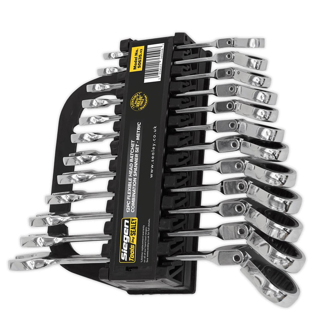 Sealey Flexible Head Ratchet Combination Spanner Set 12pc Metric
