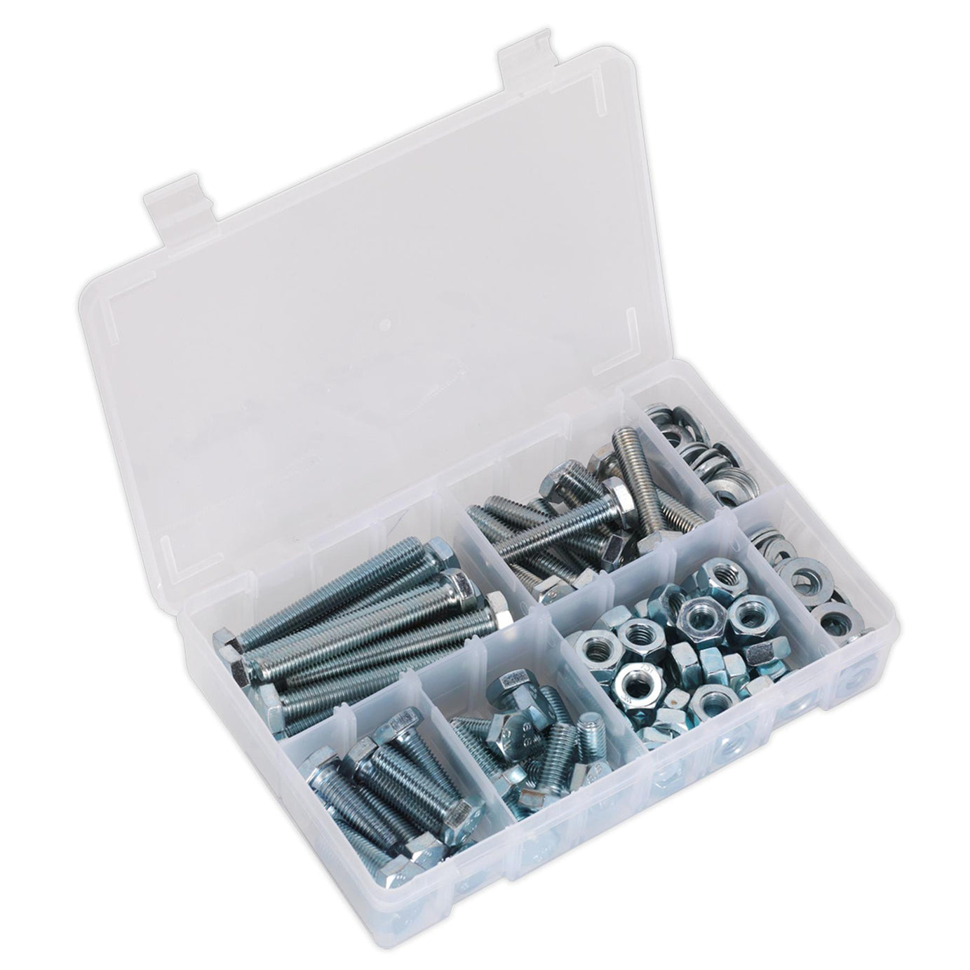 Sealey M10 Assortment Nuts Bolts Setscrews And Washers Kit 150pc High Tensile