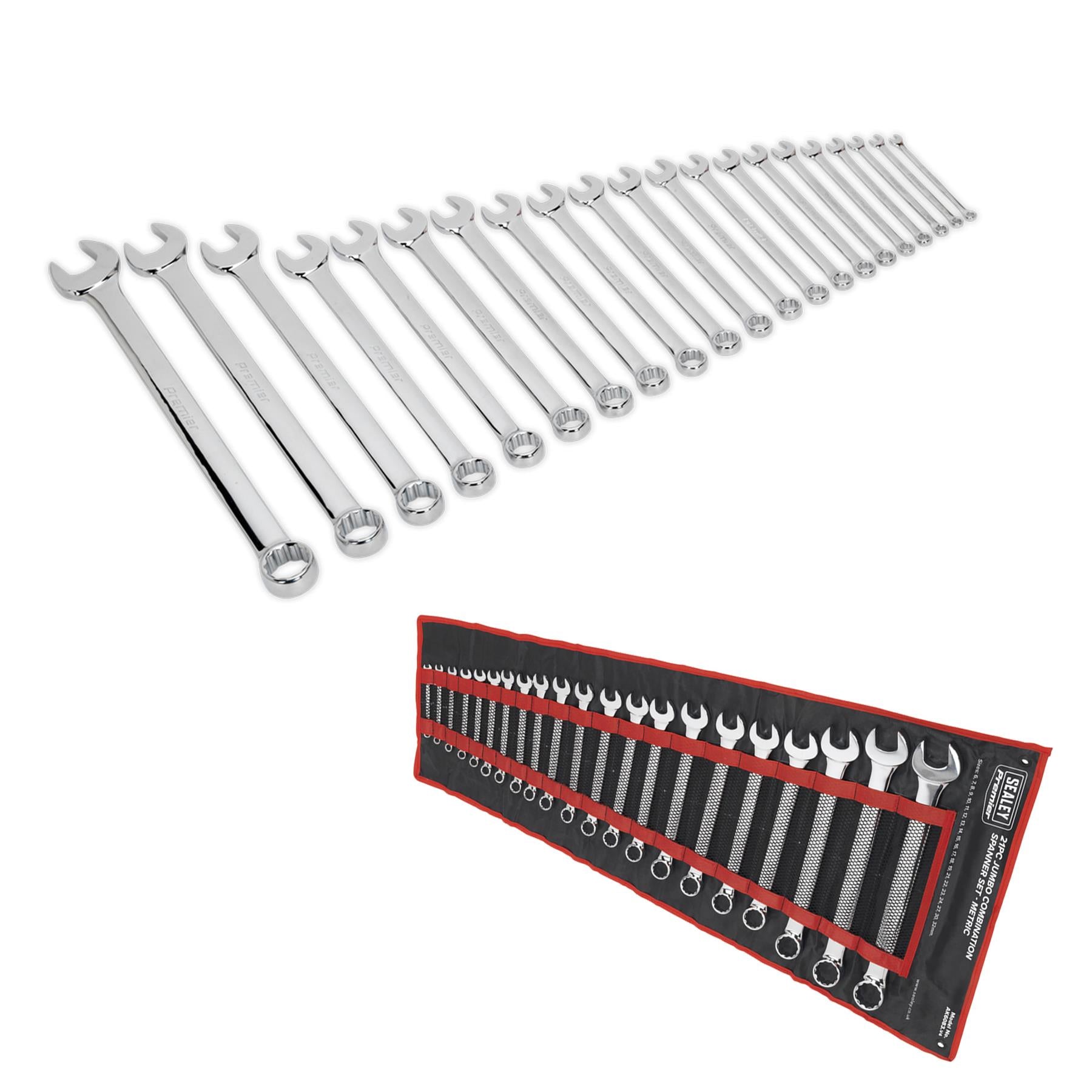 Sealey Combination Spanner Set 21pc Jumbo Metric Fully Polished & mirror Finish