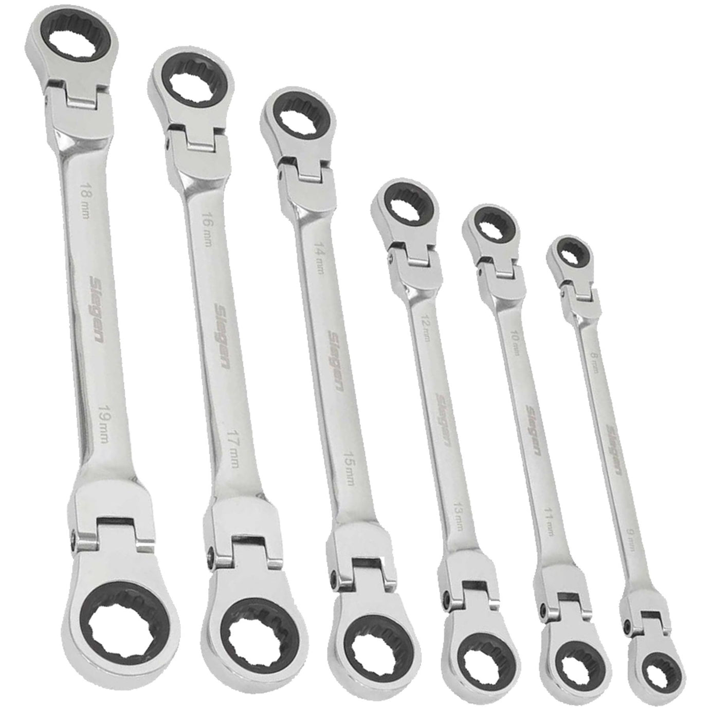 Sealey Flexi-Head Double End Ratchet Ring Spanner Set 6pc Metric