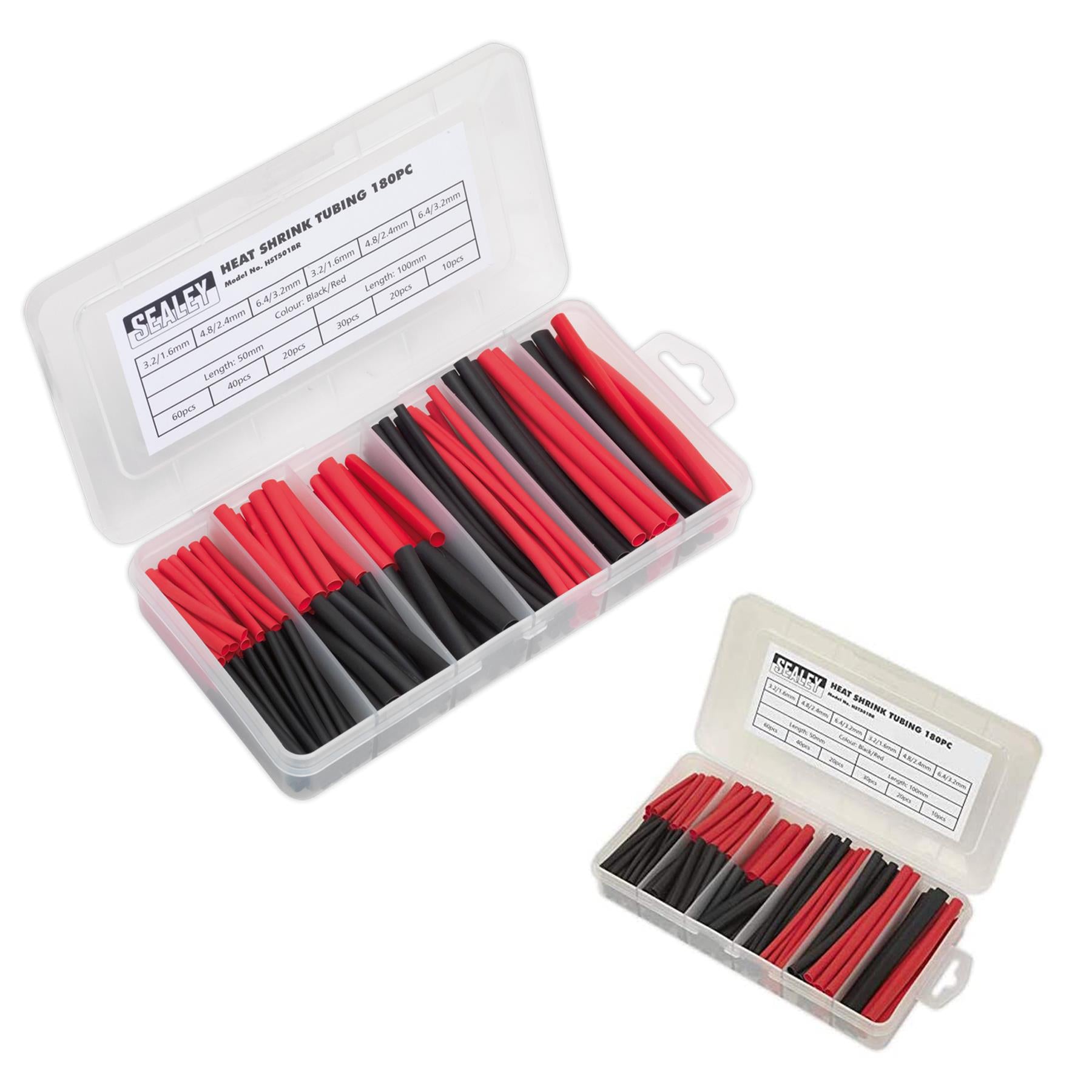 Sealey Heat Shrink Tubing Assortment 180pc 50 & 100mm Black & Red