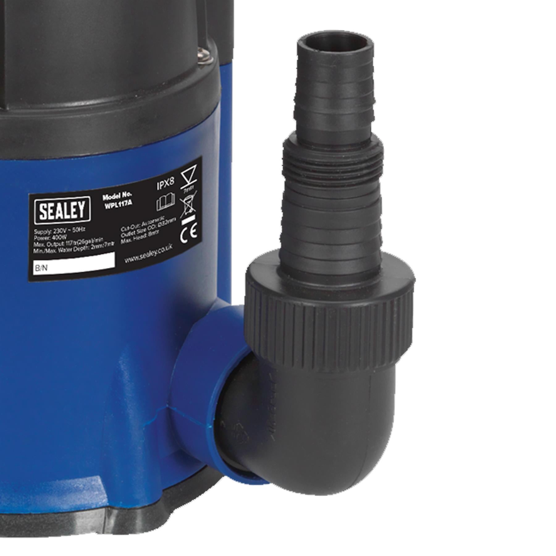 Submersible Water Pump Auto Low Level 2mm 117L/min 230V Sealey