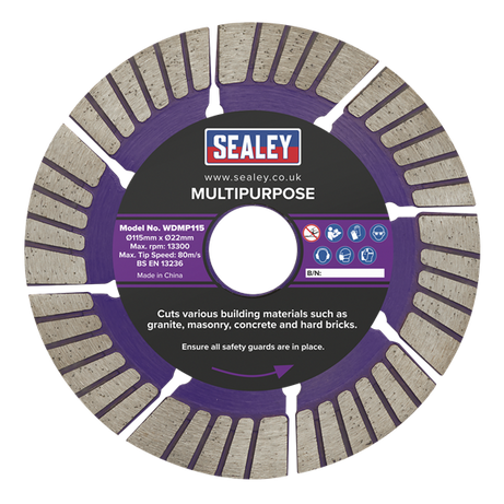 Sealey Cutting Disc Multipurpose Dry/Wet Use �115mm