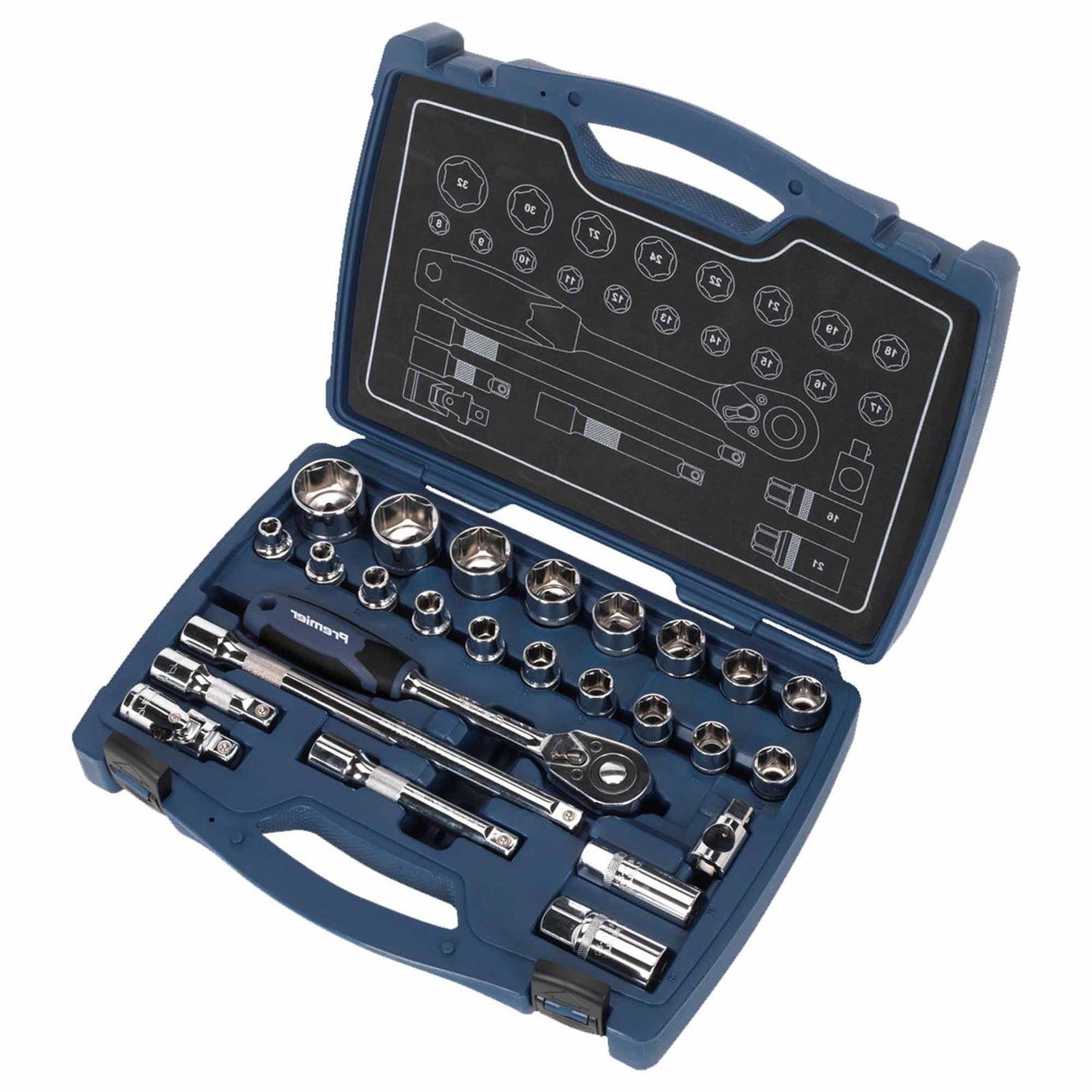 Sealey Socket Set 26pc 1/2"Sq Drive 6pt WallDrive Metric