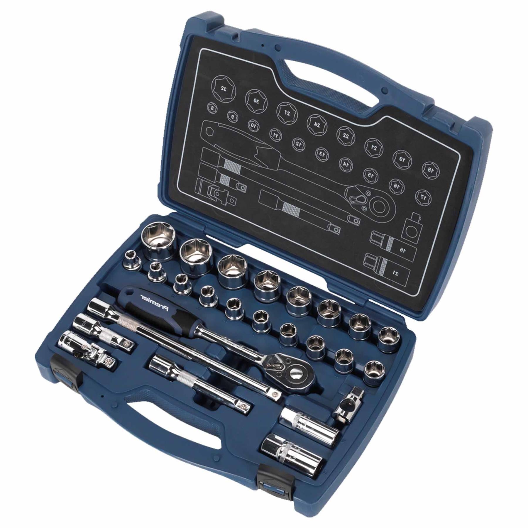 Sealey Socket Set 26pc 1/2"Sq Drive 6pt WallDrive Metric