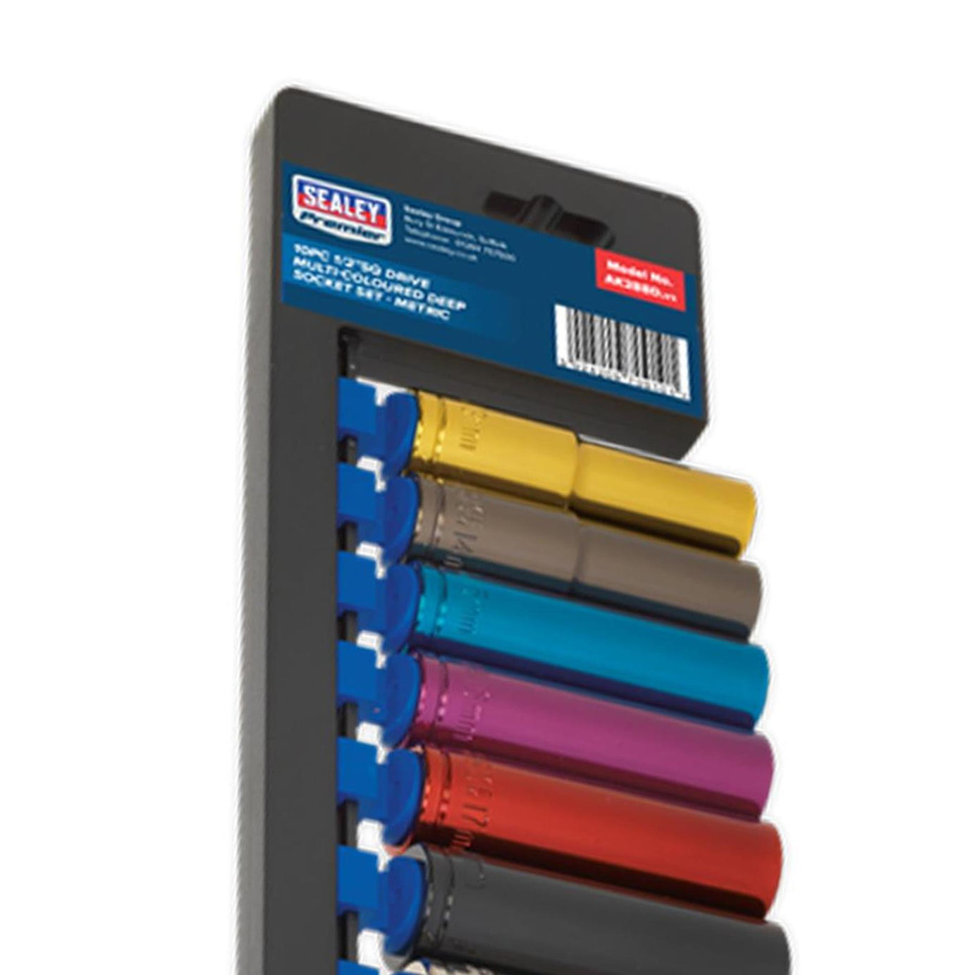 Sealey 10pc Multi Coloured Deep Socket Set 13-24mm 6pt Set 1/2" Sq Drive Metric