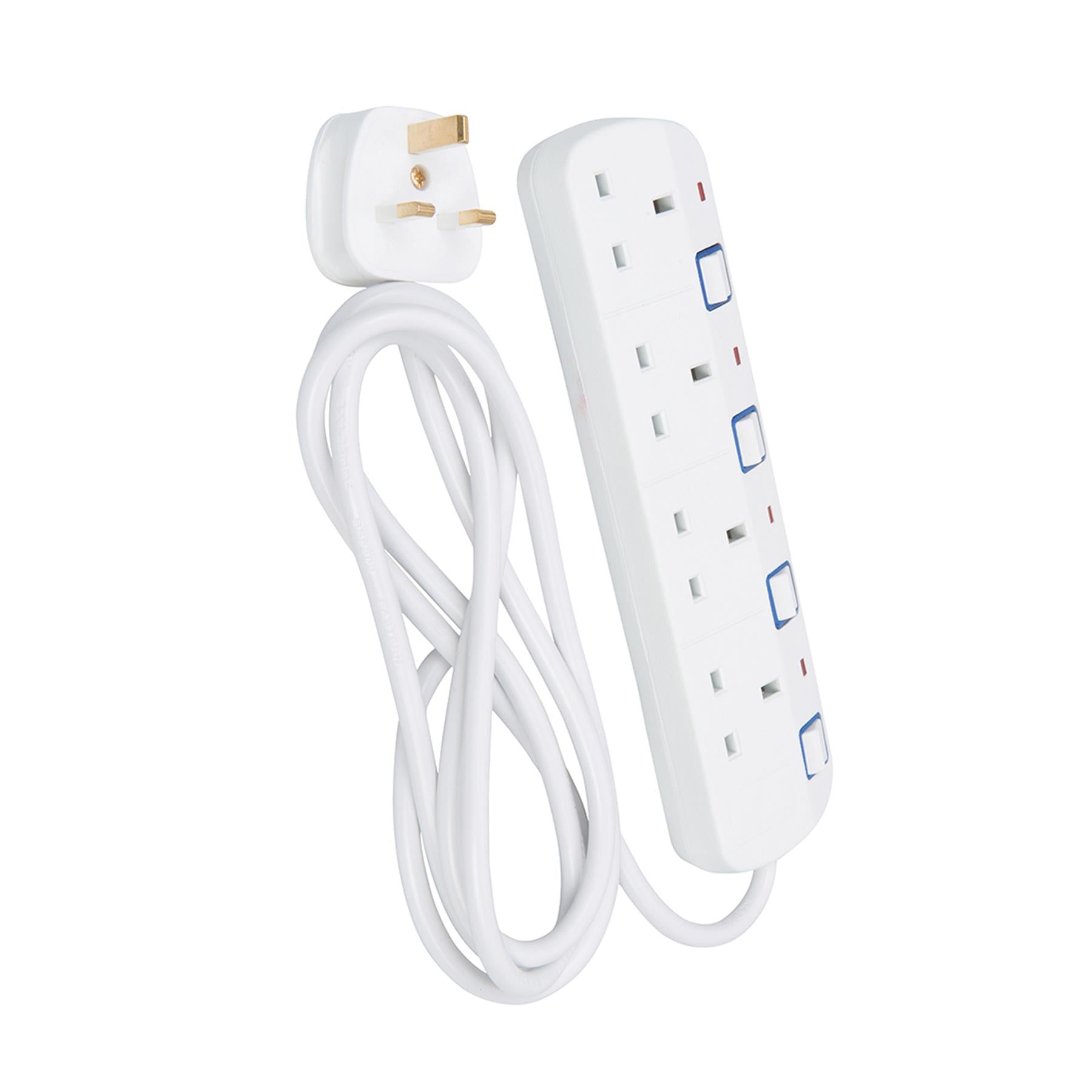 Switched Extension Lead 4-Gang 2M 13A With Neon Power Indicator 2M Long