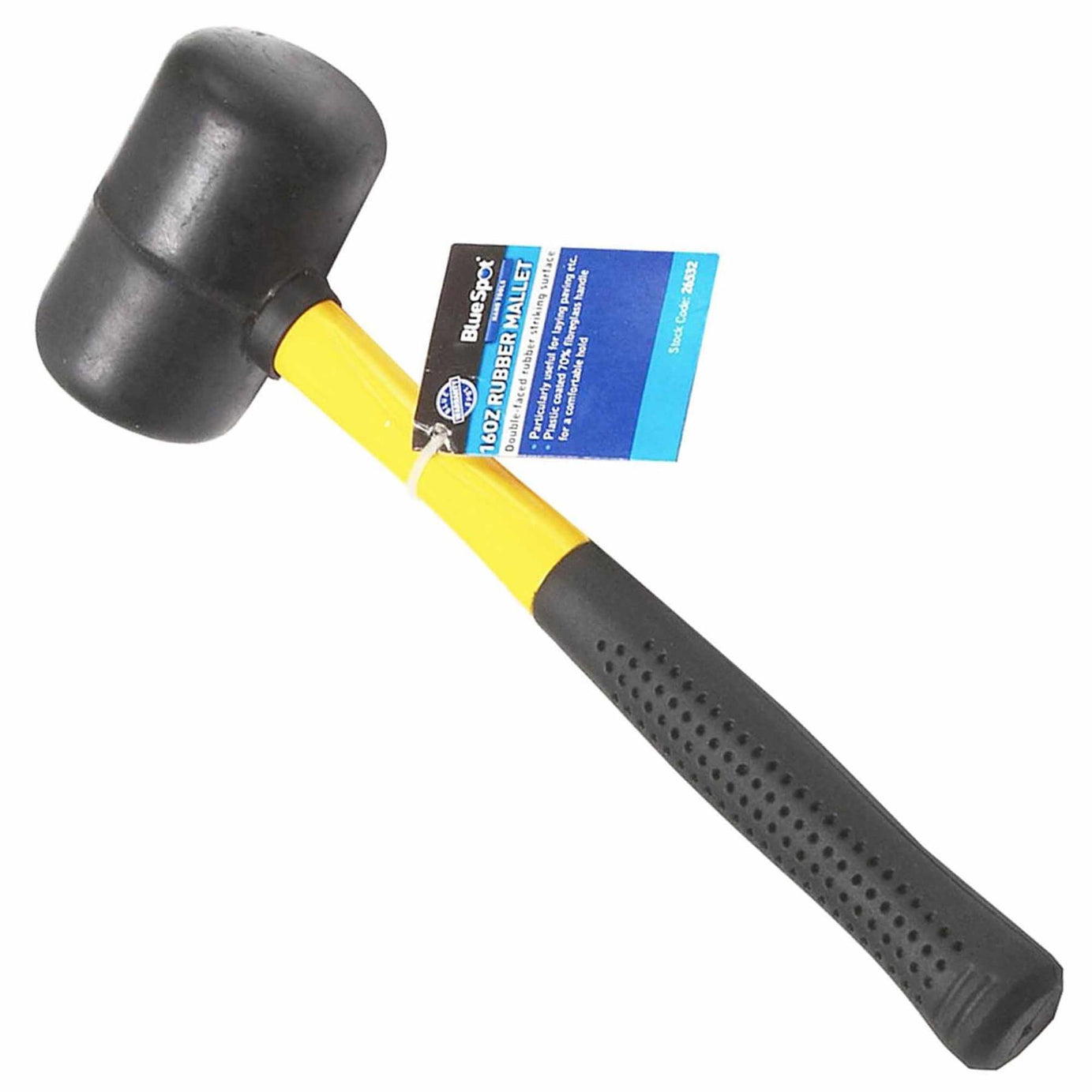BlueSpot 16oz Rubber Mallet Hammer FIBREGLASS Shaft Grip Handle Camping Tool