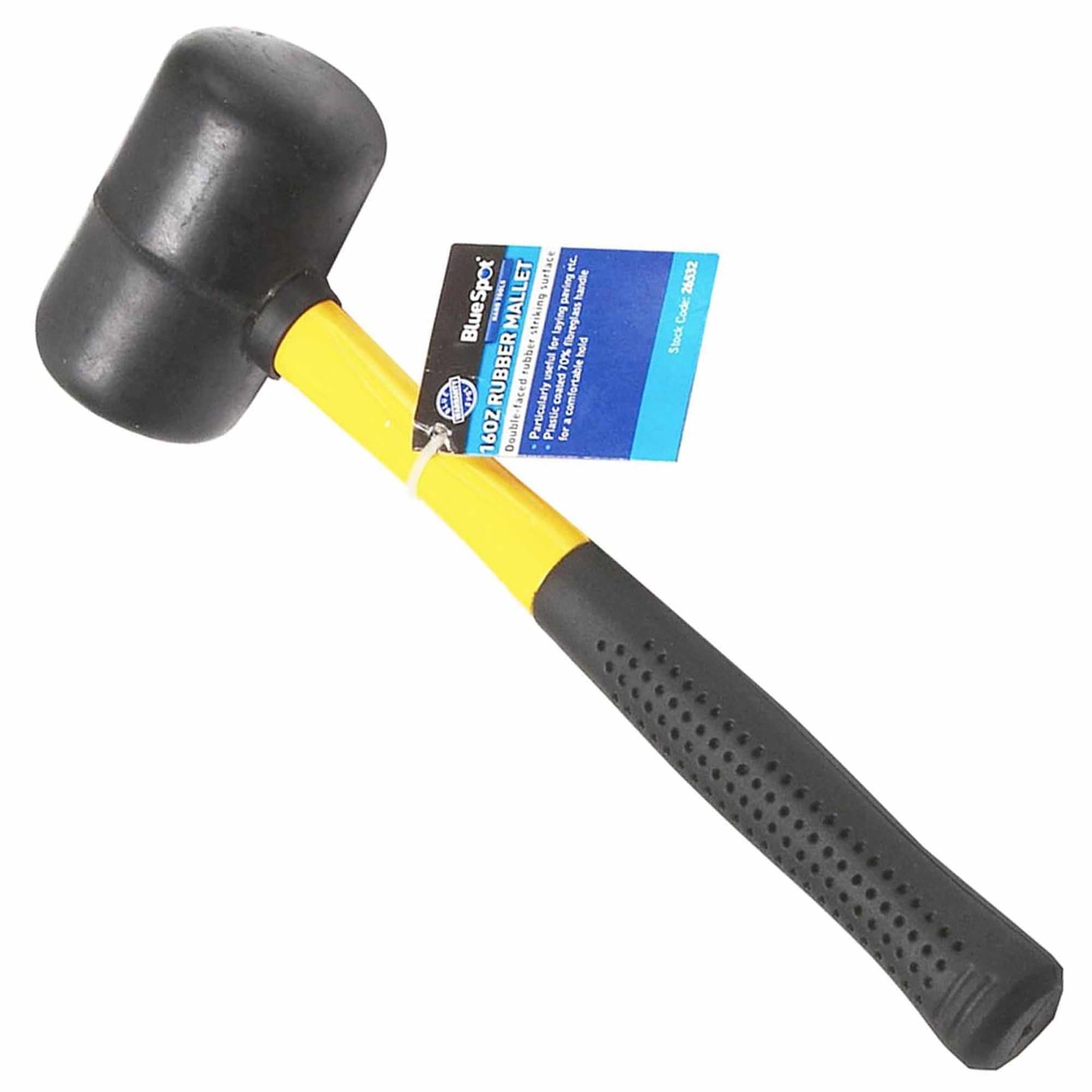 BlueSpot 16oz Rubber Mallet Hammer FIBREGLASS Shaft Grip Handle Camping Tool