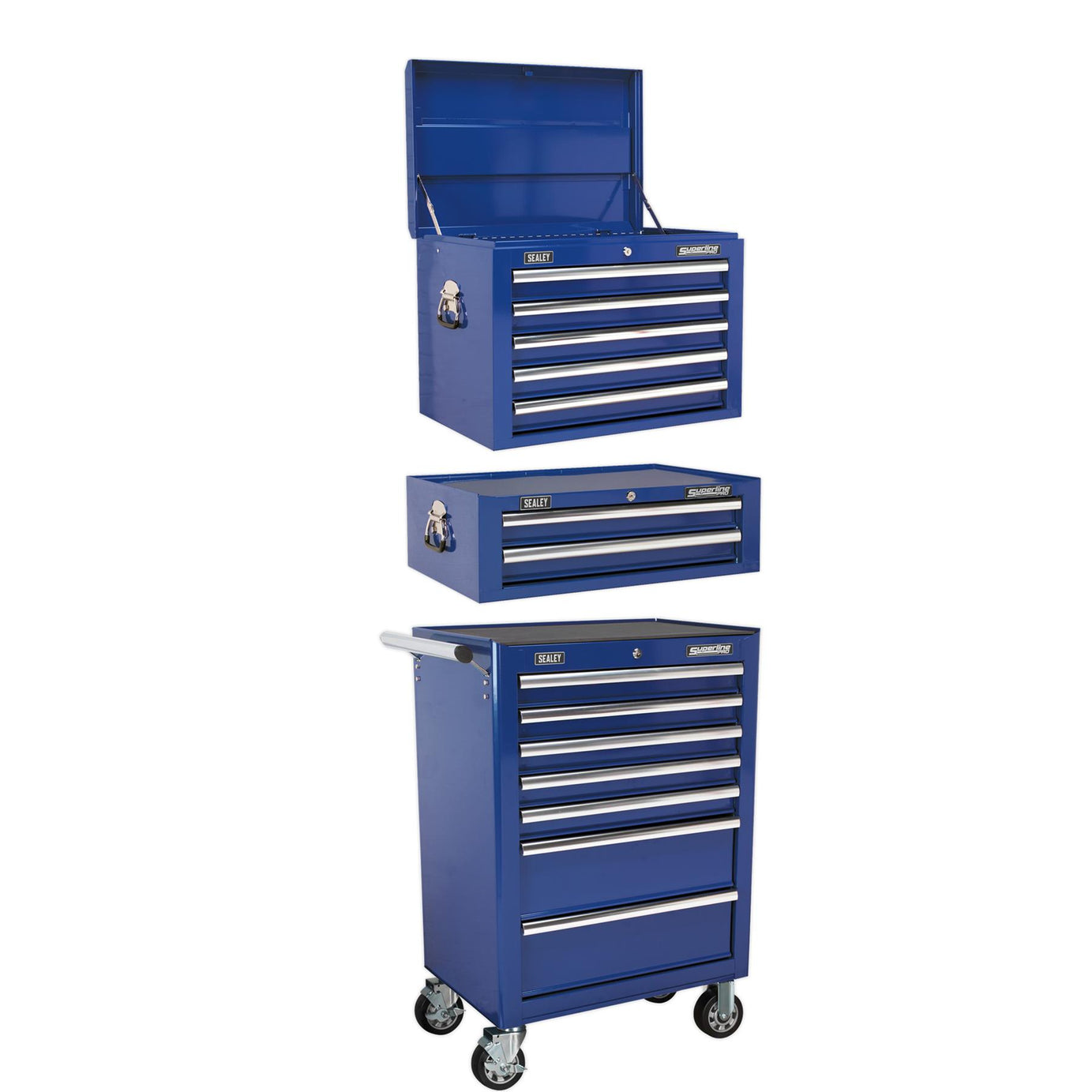 Sealey Topchest, Mid-Box & Rollcab Combination 14 Drawer - Blue