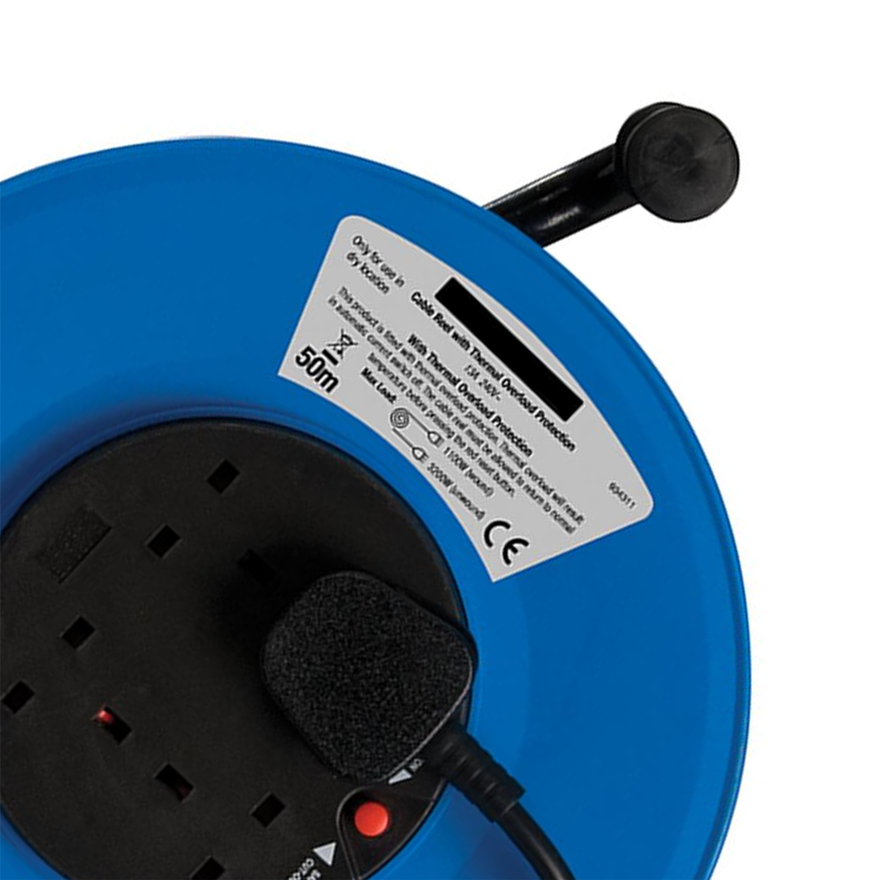 50M Mains Extension Cable Reel 240V Freestanding 13A 4 Socket Overload Protect