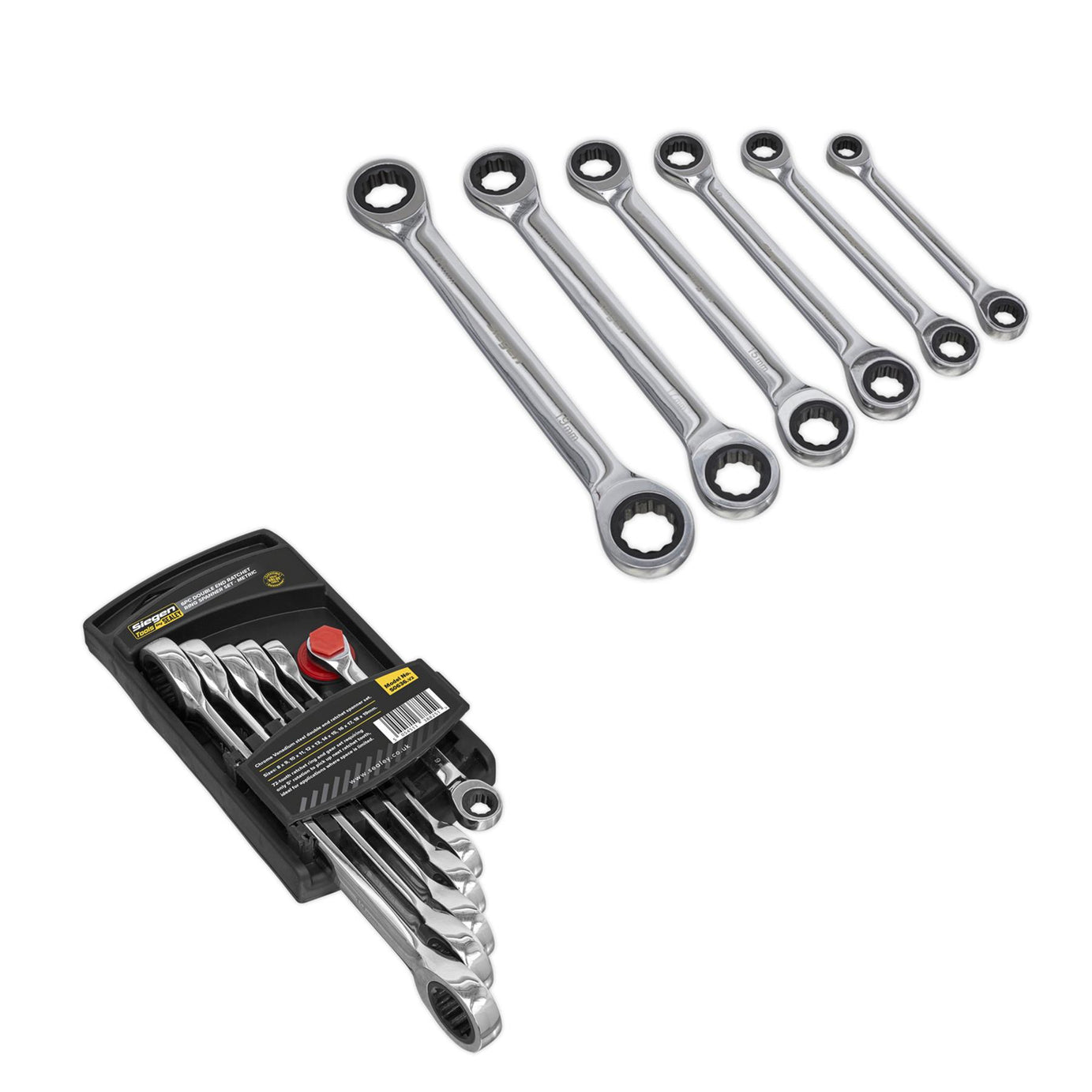 Sealey Double End Ratchet Ring Spanner Set 6pc Metric
