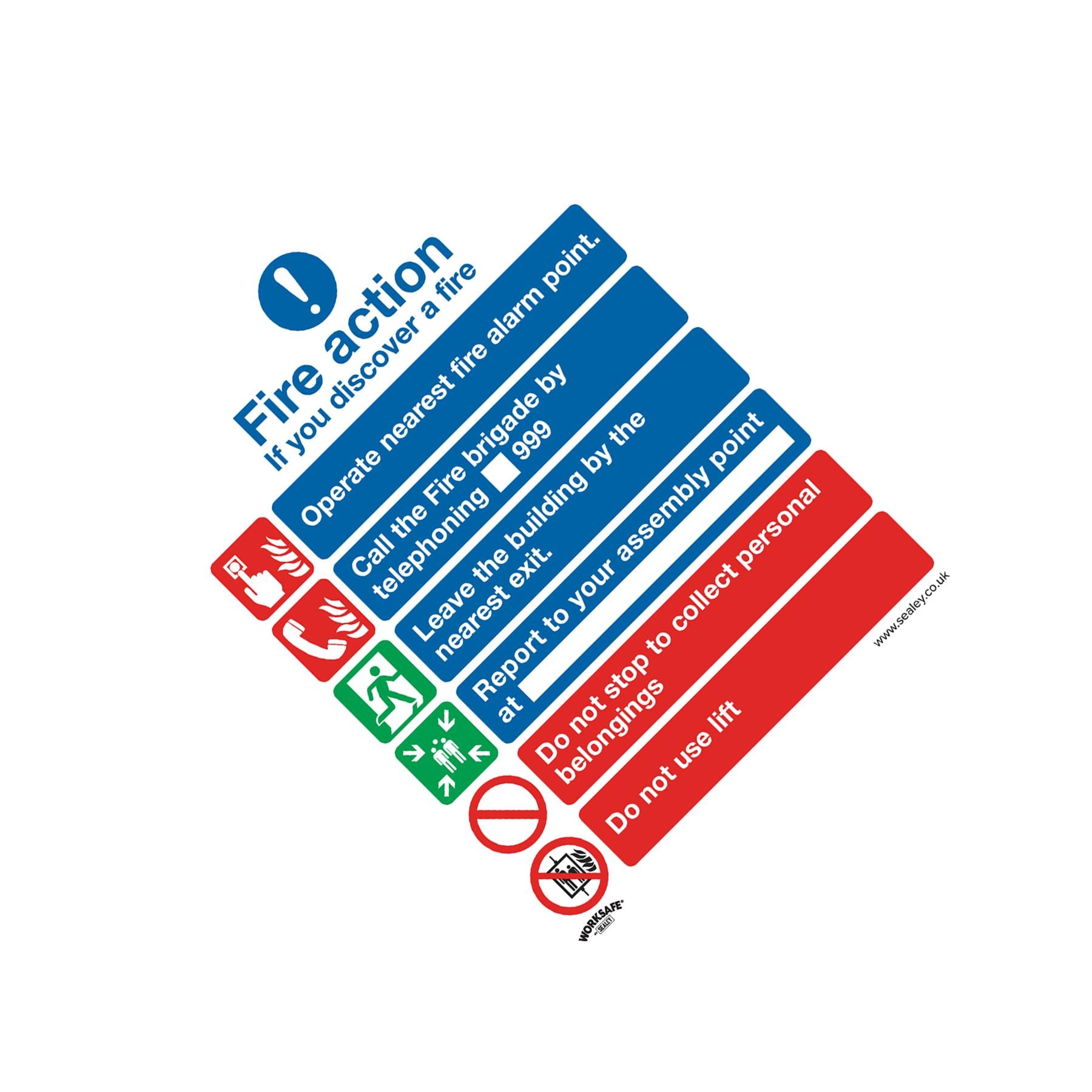 Safe Conditions Safety Sign - Fire Action With Lift - Self-Adhesive Vinyl