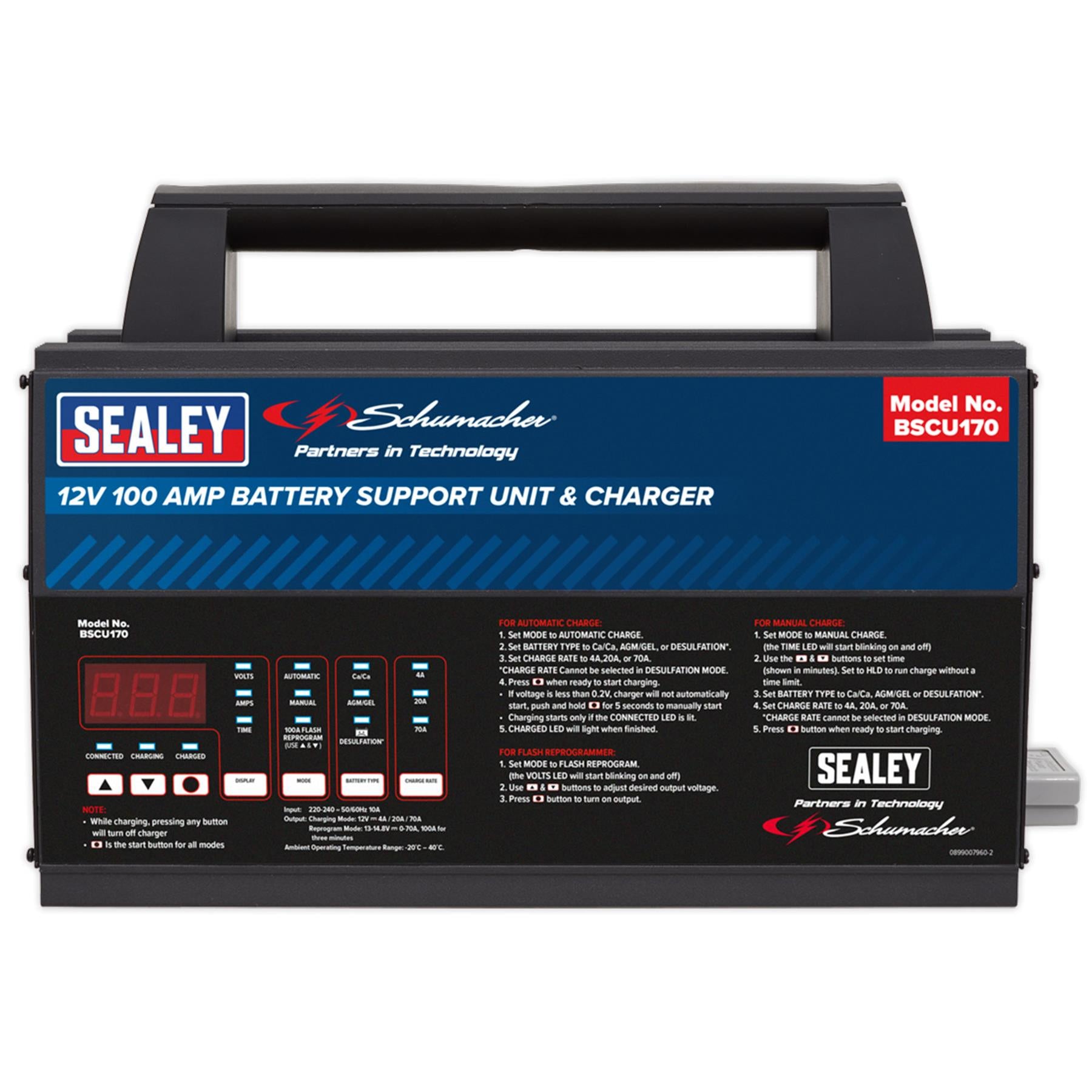 Sealey Schumacher Battery Support Unit & Charger - 12V 100A