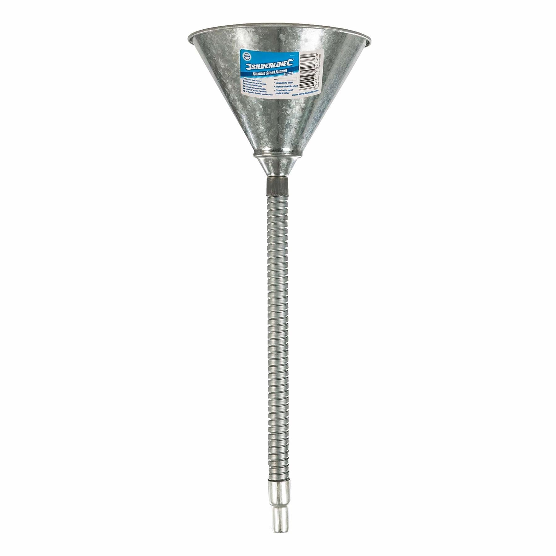 Flexible Steel Funnel - 150mm Dia. - Fitted With A Mesh Particle Filter