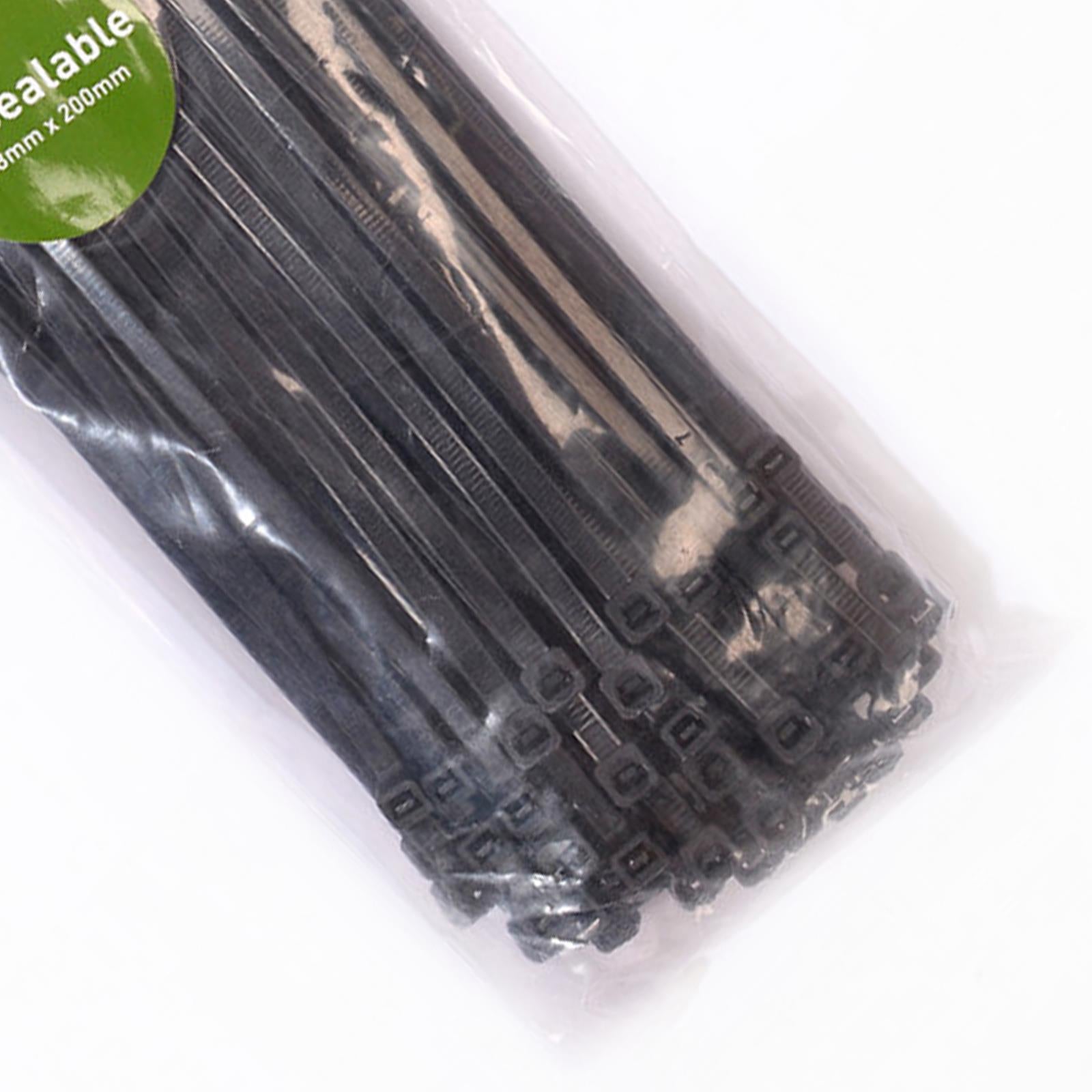 BlueSpot Black Cable Ties 100Pce 4.8mm X 200mm Long Thick Thin Narrow Small Fastener