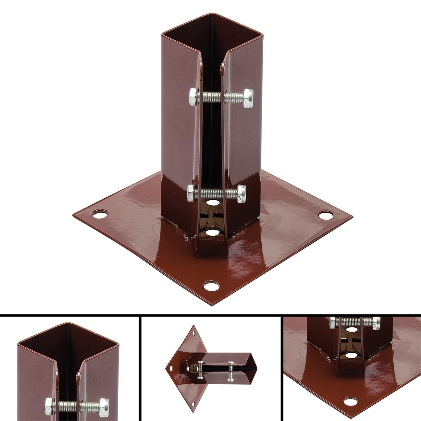 Fence Post Support Bolt Down 2" 50mm Garden Holder Like Metpost Bolt Grip Brown 1PC