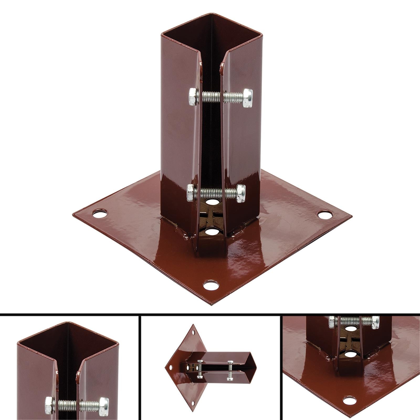 Fence Post Support Bolt Down 2" 50mm Garden Holder Like Metpost Bolt Grip Brown 1PC