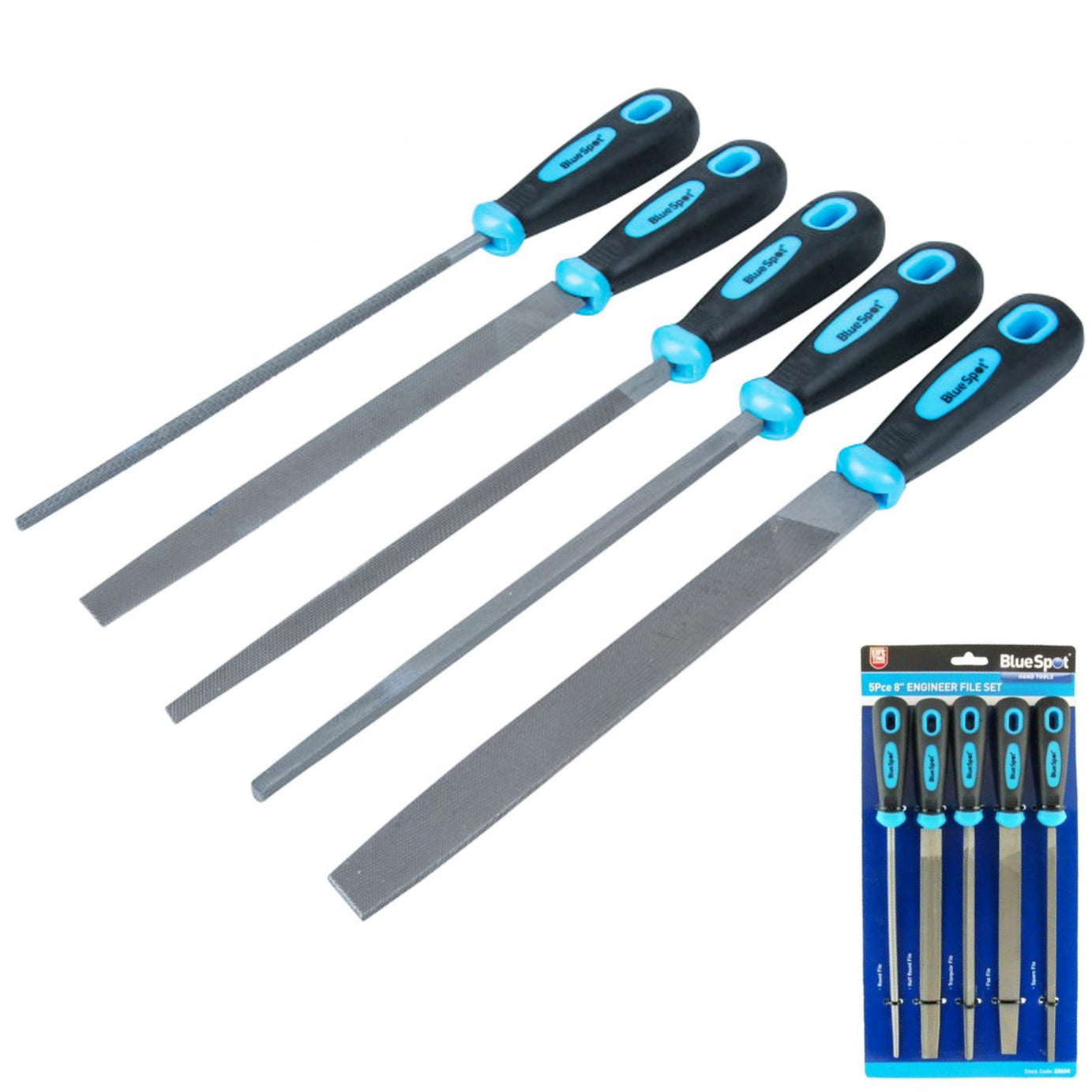 BlueSpot 5pc 200mm (8") Soft Grip Assorted Engineer Metal File Set Heavy Duty