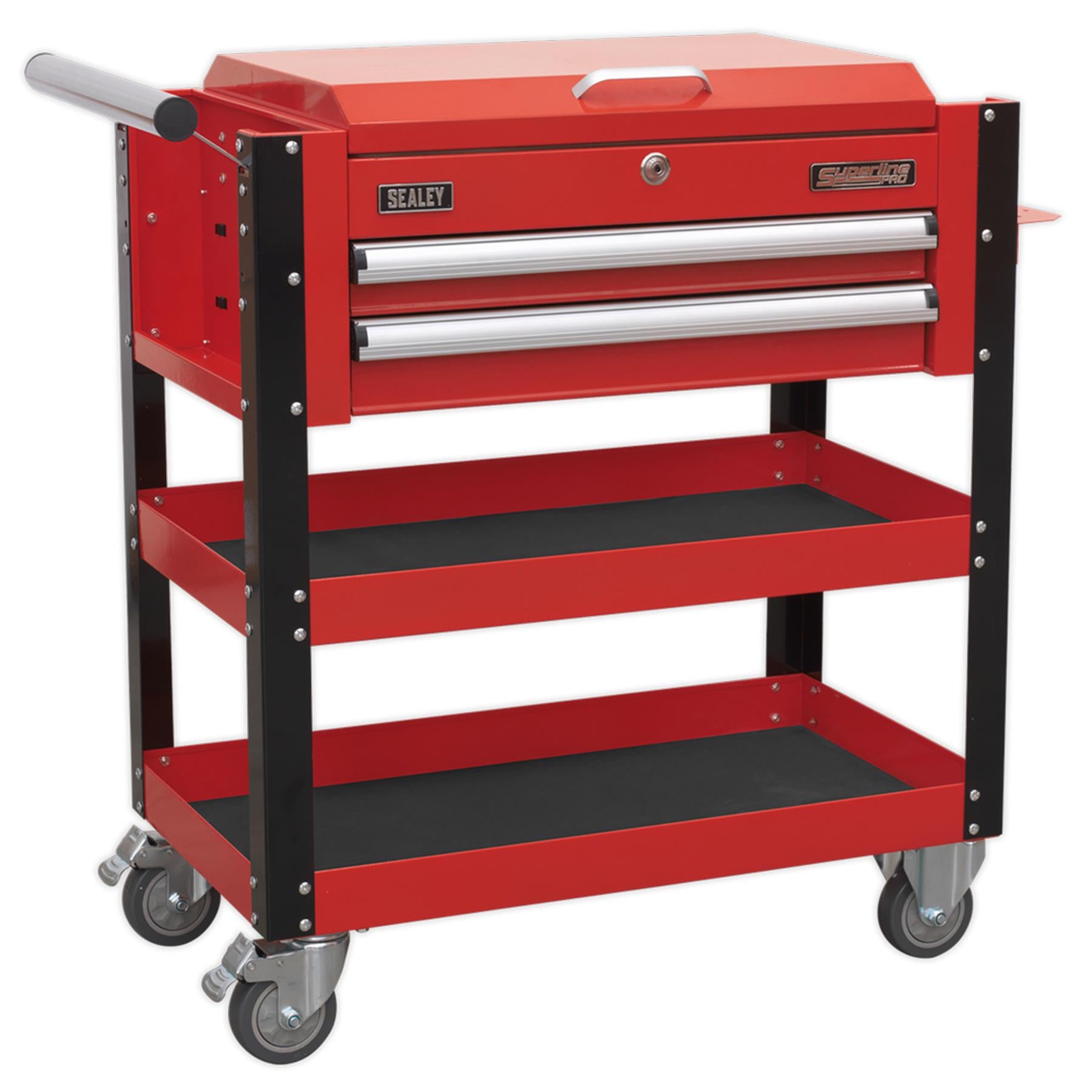 Sealey HD Mobile Tool & Parts Trolley 2 Drawer & Locking Top - Red