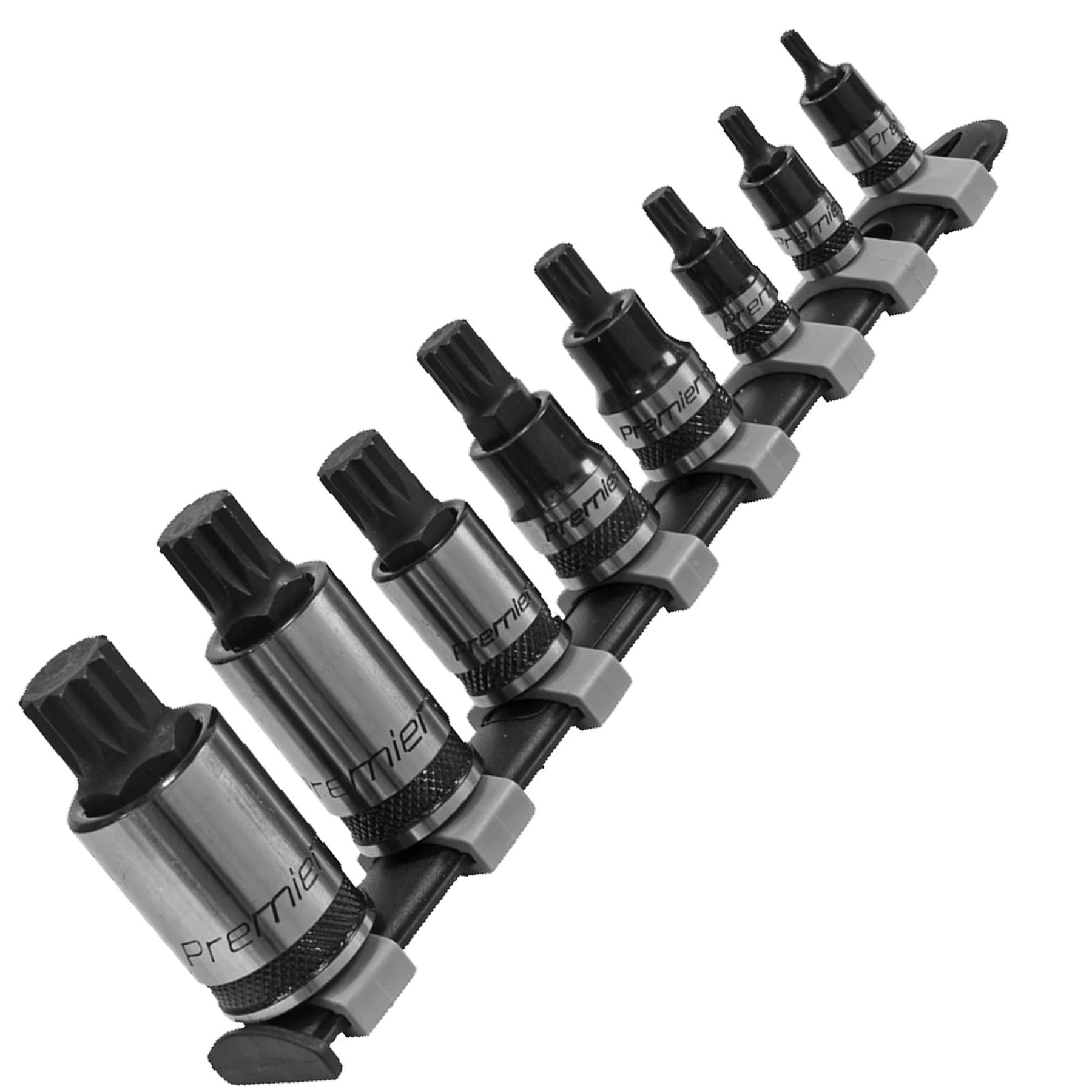 Sealey Spline Socket Bit Set 8pc 1/4", 3/8", 1/2"Sq Dr Black Series
