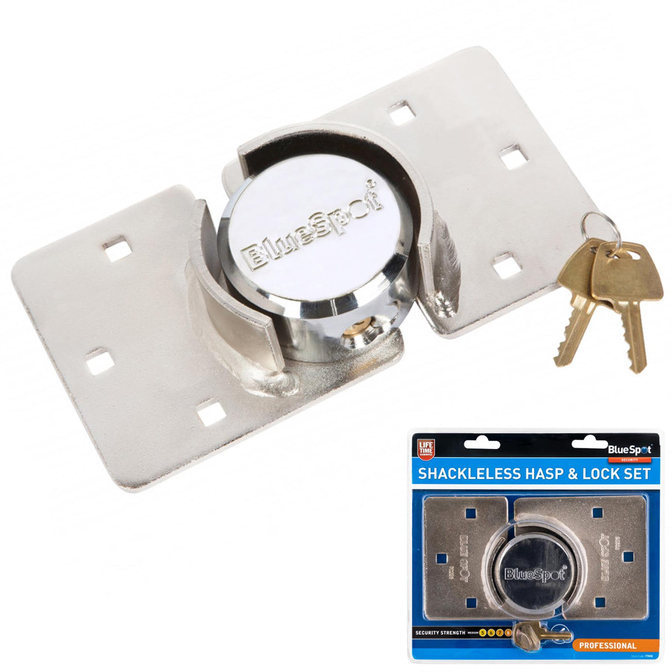 BlueSpot Van Lock Garden Shed 73mm Security Padlock Hasp Set Chrome Plated