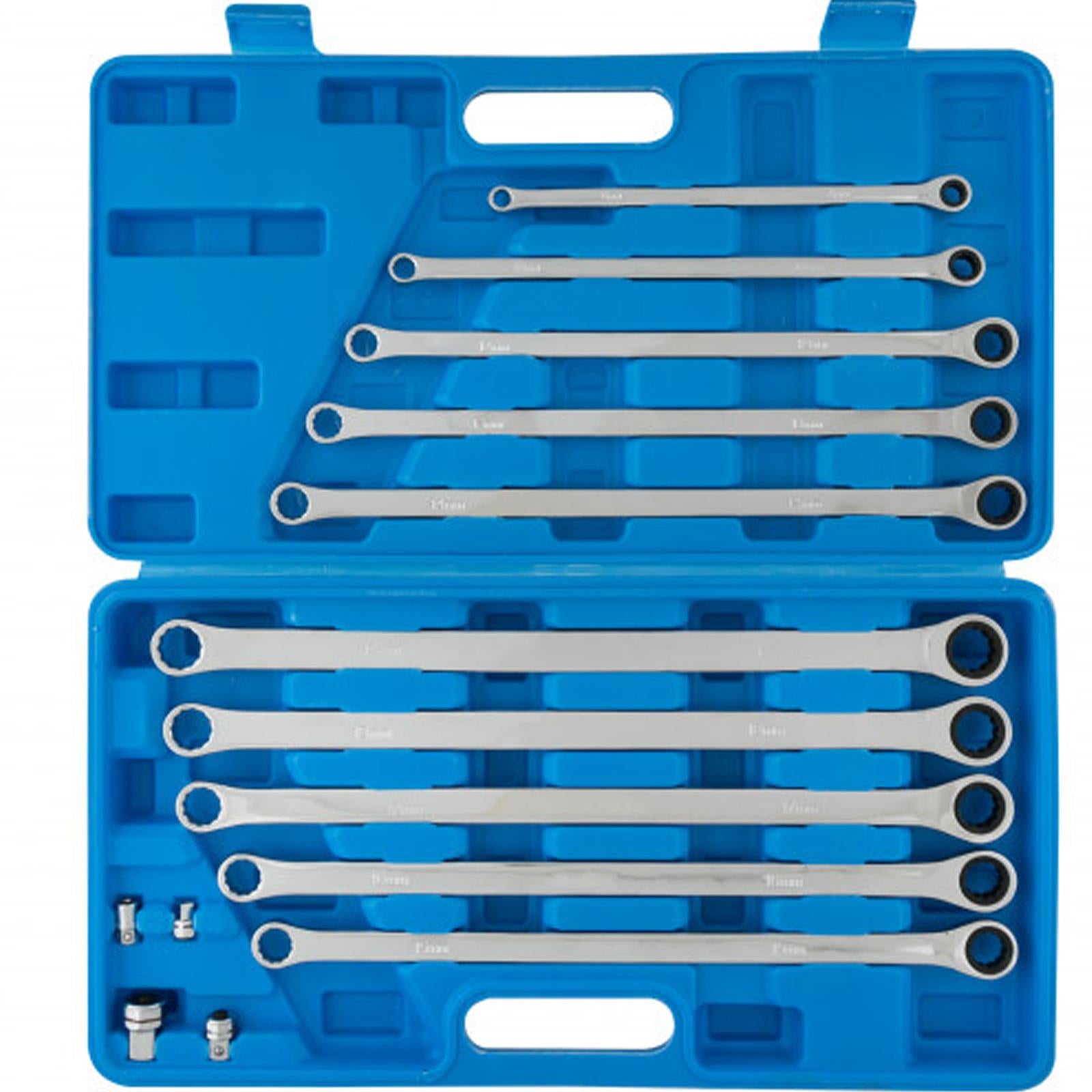 BlueSpot 10Pcs Extra Long Ratchet Spanner and Adaptor Set Double End Ring