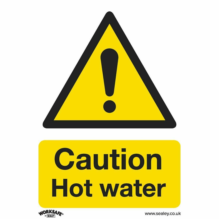 Sealey Safety Sign - Caution Hot Water - Self-Adhes. - Pack of 10