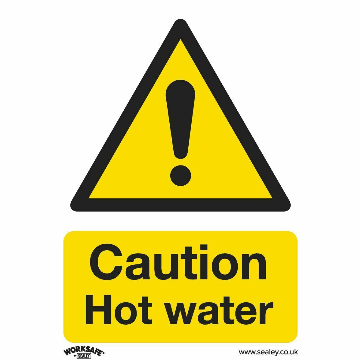 Sealey Safety Sign - Caution Hot Water - Self-Adhes. - Pack of 10