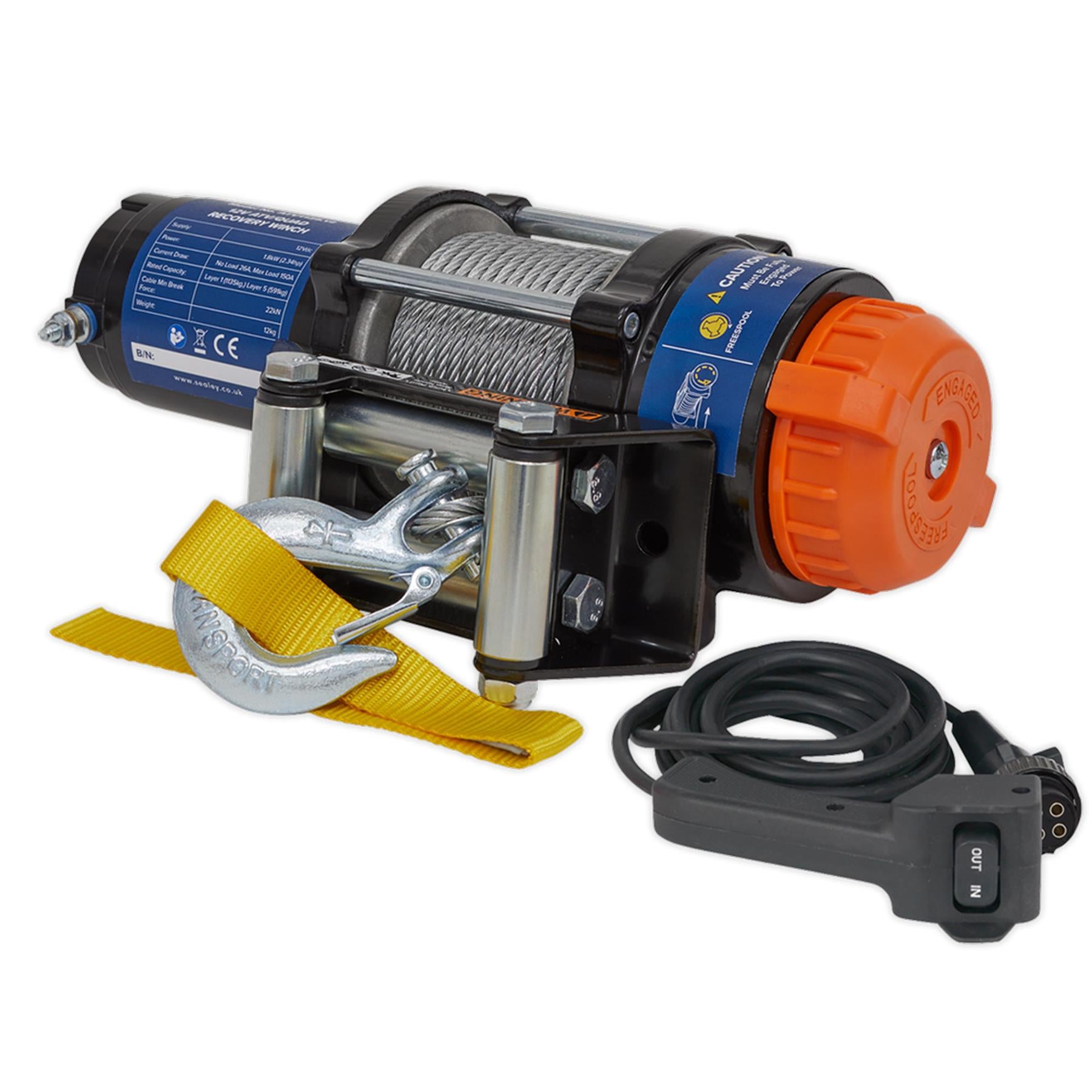 Sealey ATV/Quad Recovery Winch 1135kg (2500lb) Line Pull 12V