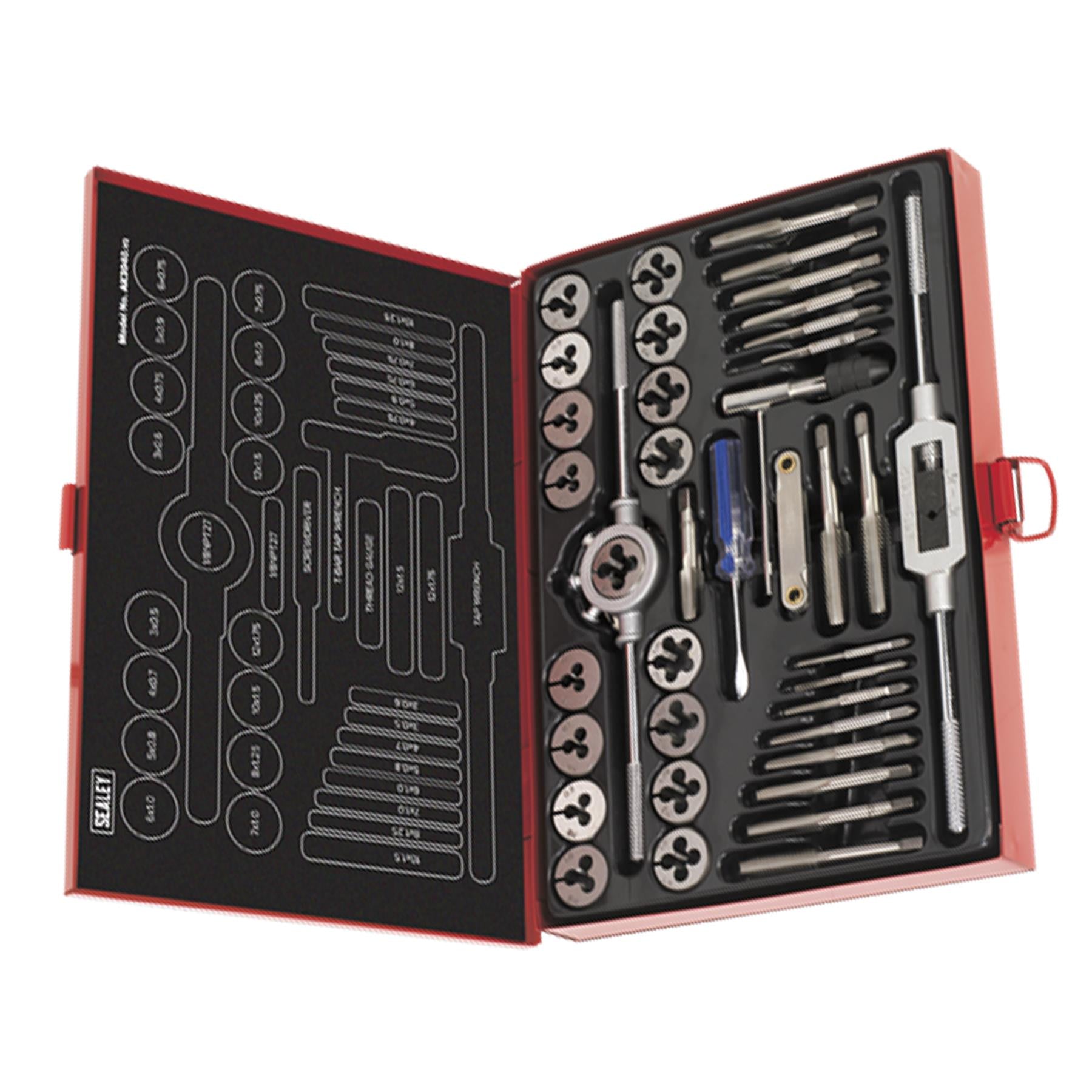 Sealey 40pc Tap and Die Set Split Dies Metric Thread Cutting Tool M3 - M12 Steel