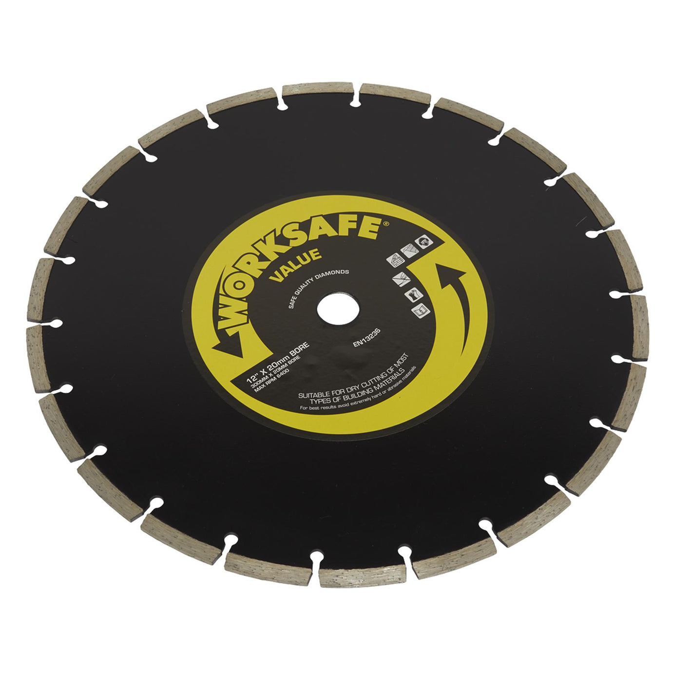 Value Diamond Blade 300 x 20mm. dry-cutting of most types of building  Sealey