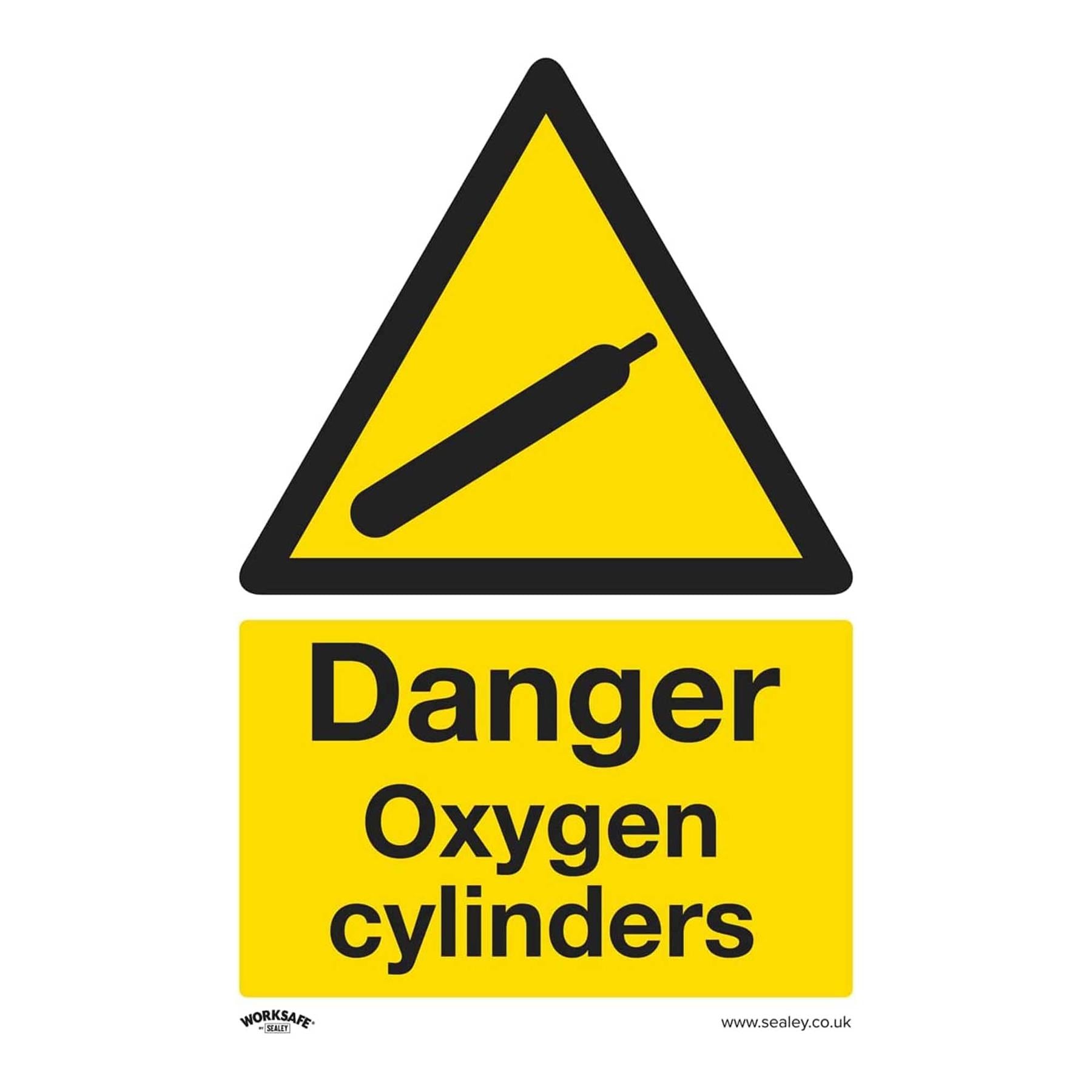 Sealey Danger Oxygen Cylinders - Warning Safety Sign - Self-Adhesive Vinyl