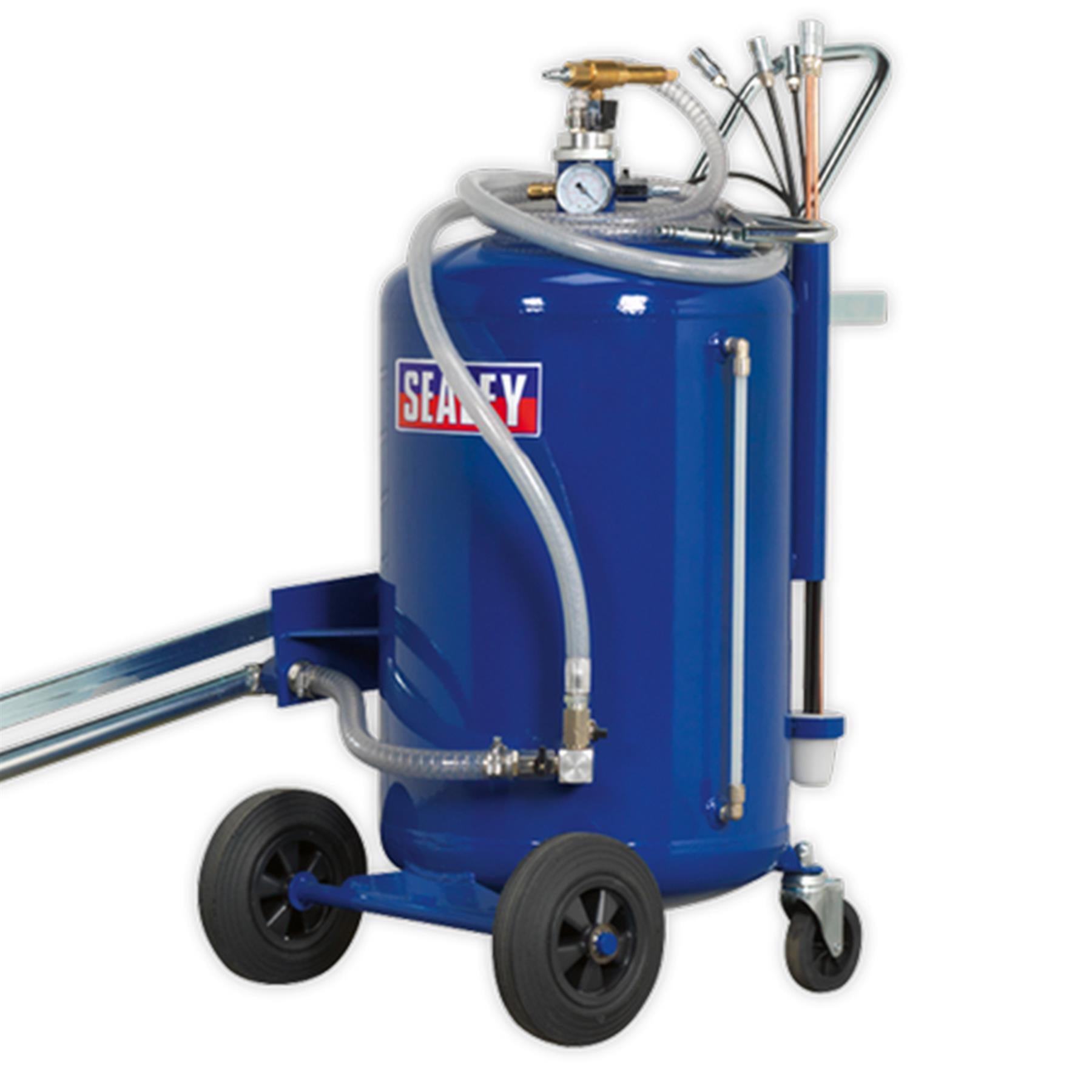 Sealey Mobile Oil Drainer + Probes 80L Cantilever Air Discharge