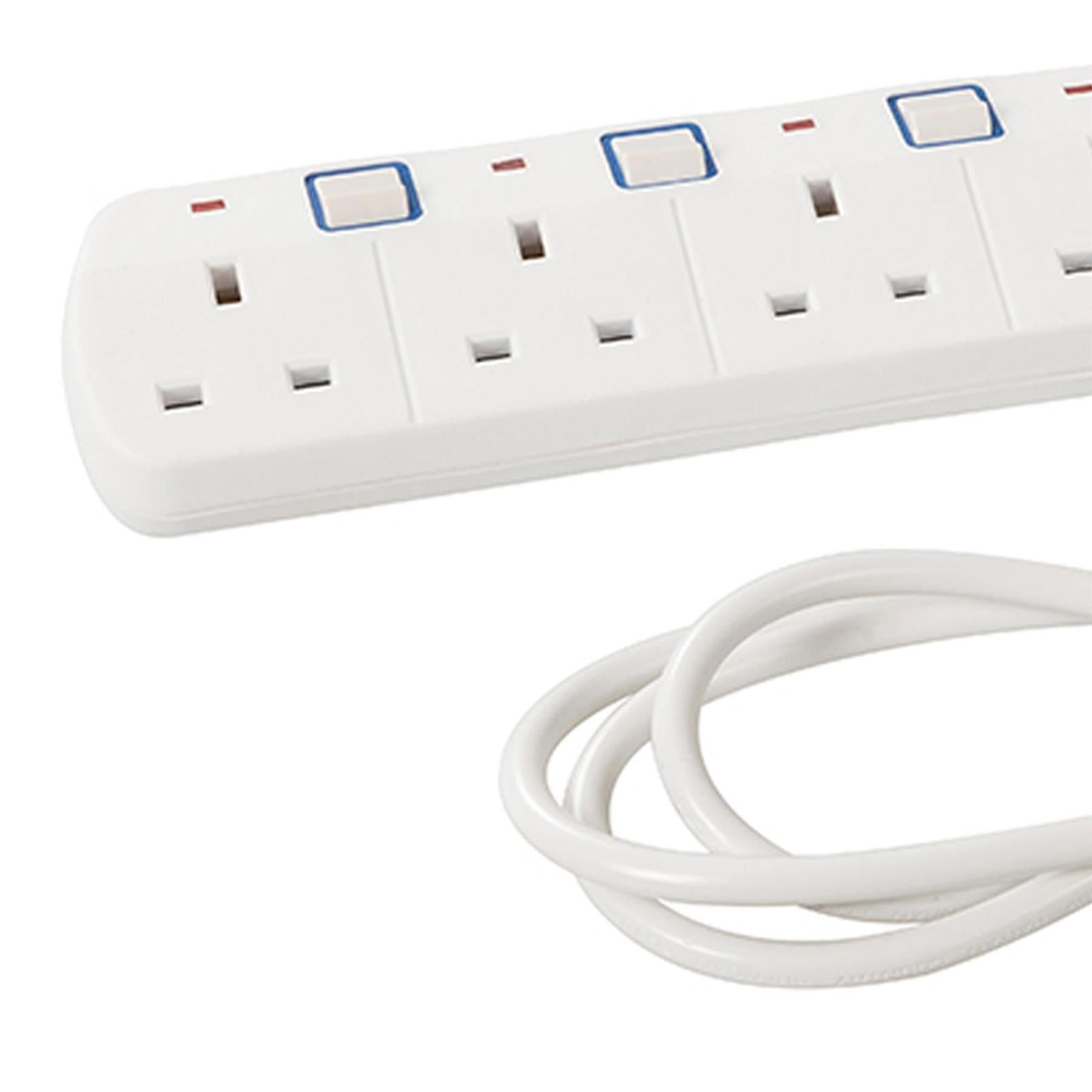 Switched Extension Lead with Neon Indicator 240V 6Gang 2m Individual Switch