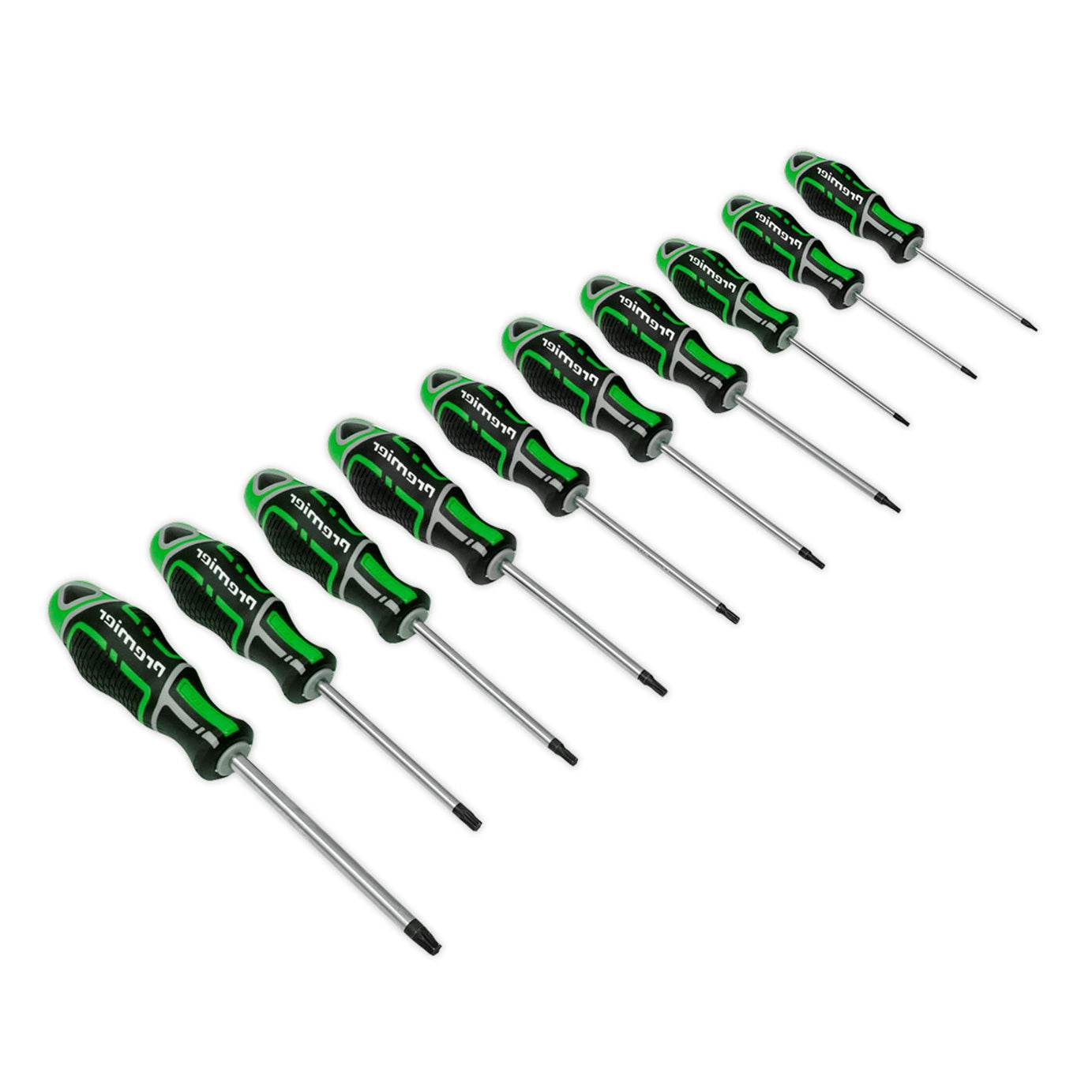 Sealey 10pc TRX Star Torx Screwdriver Set Magnetic GripMax T7-T40 Hi Vis Green