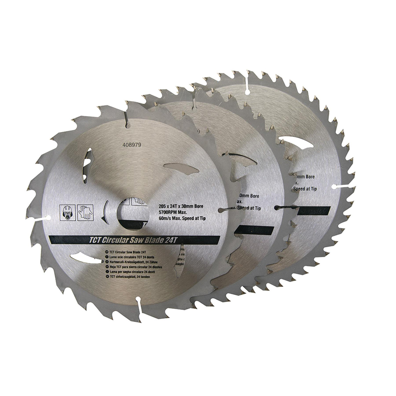 3 Piece TCT Circular Saw Blade Set 205 x 30 - 25, 18, 16mm Rings