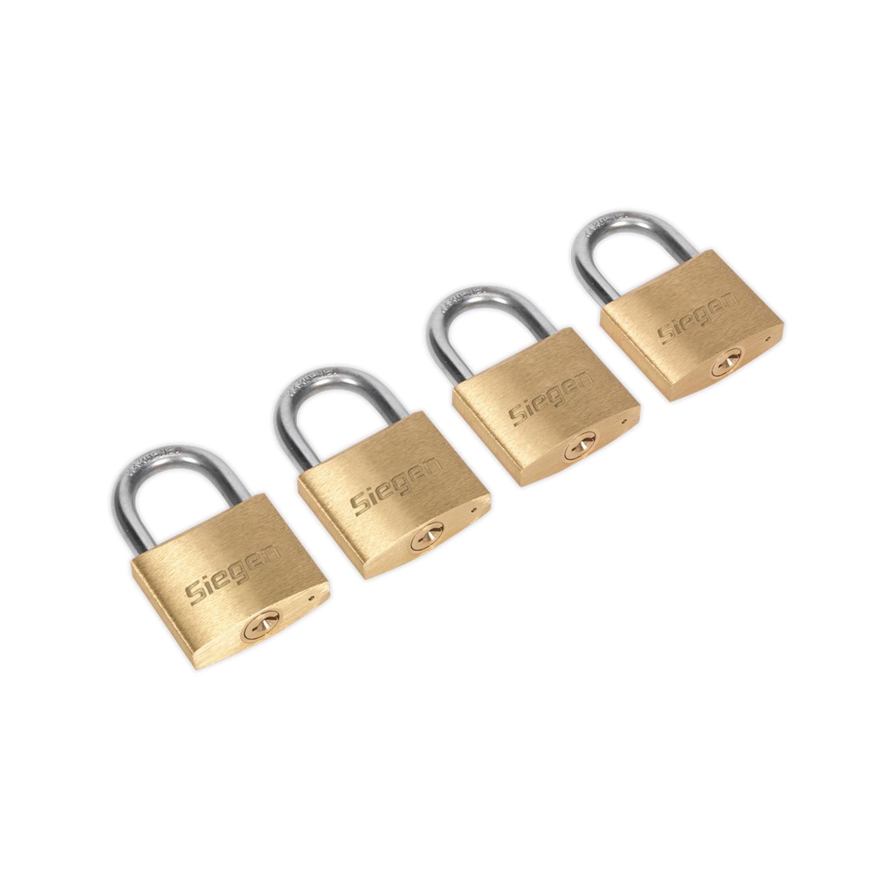 Sealey Brass Body Padlock Brass Cylinder 40mm Key Alike Pack of 4