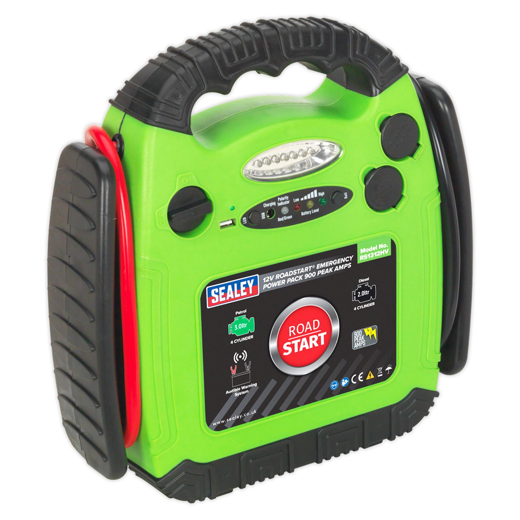 Sealey RoadStart Emergency Jump Starter 12V 900 Peak Amp Hi-Vis Green