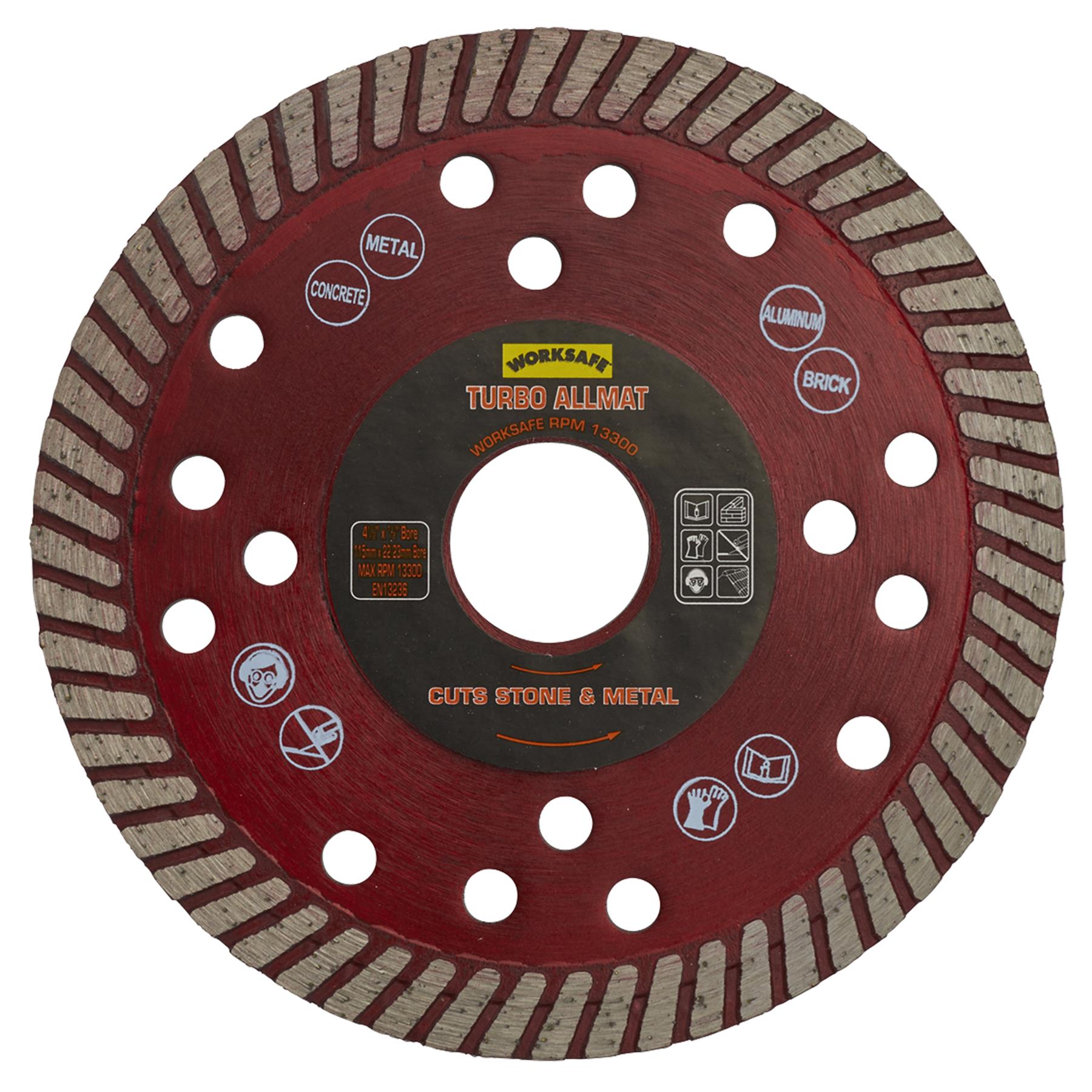 Sealey Turbo Allmat Diamond Blade 115 x 22mm Steel and cast iron.