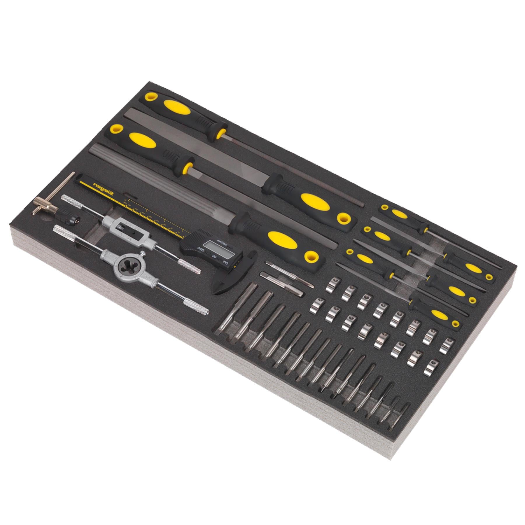 Sealey Tool Tray with Tap & Die, File & Caliper Set 48pc
