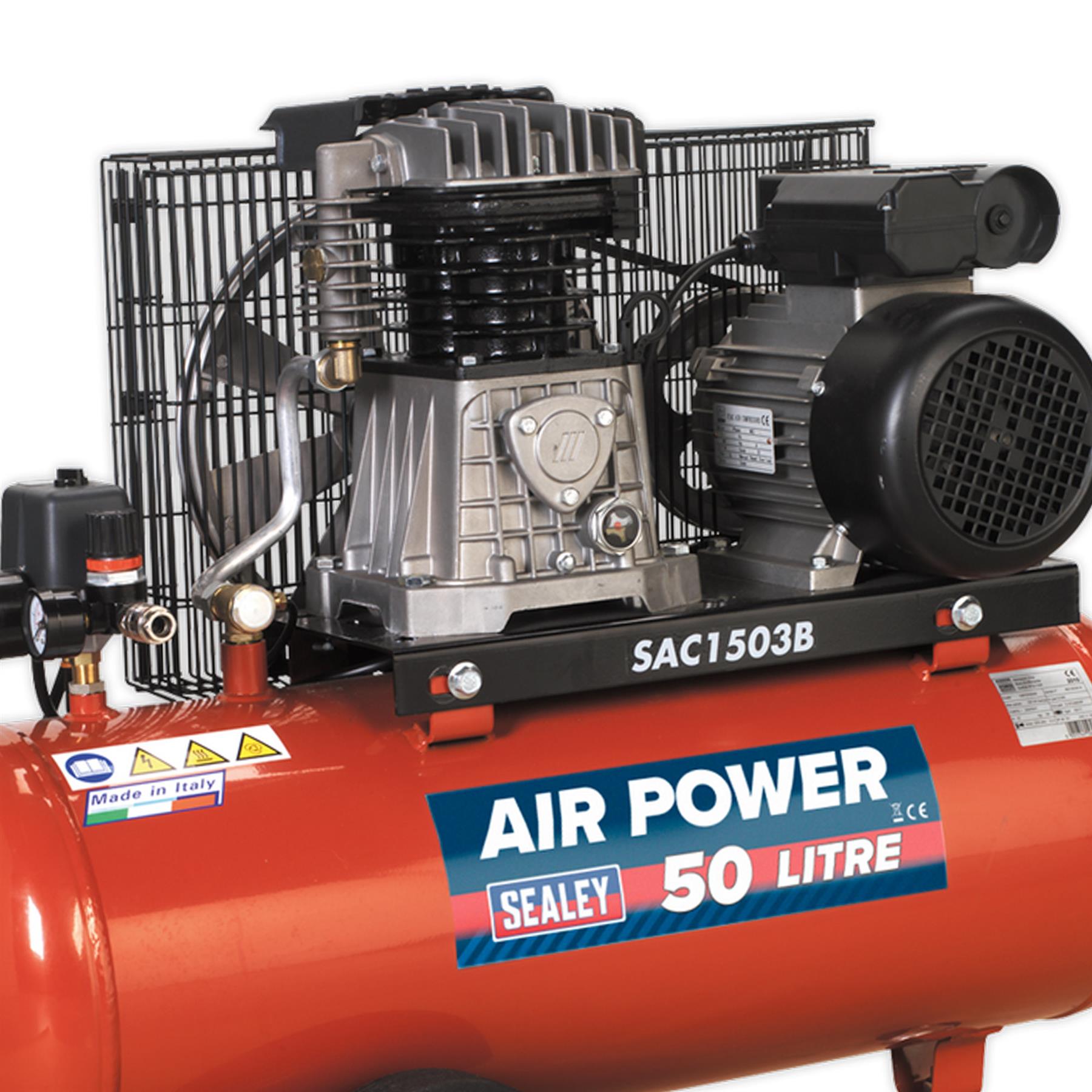 Sealey Compressor 50L Belt Drive 3hp with Cast Cylinders & Wheels