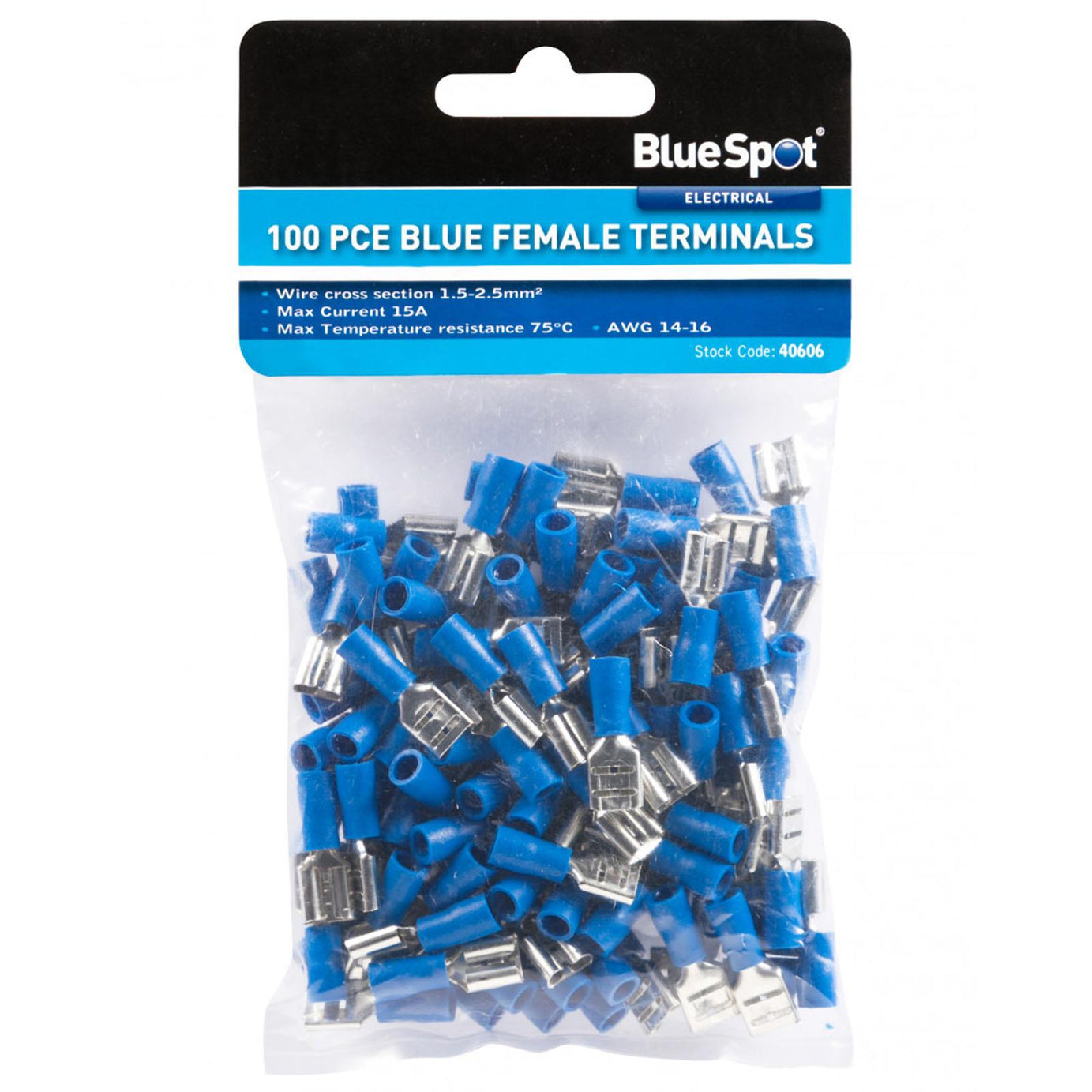 BlueSpot 100Pcs Blue Female Terminals Brass And PVC Terminals 15A Elec ...