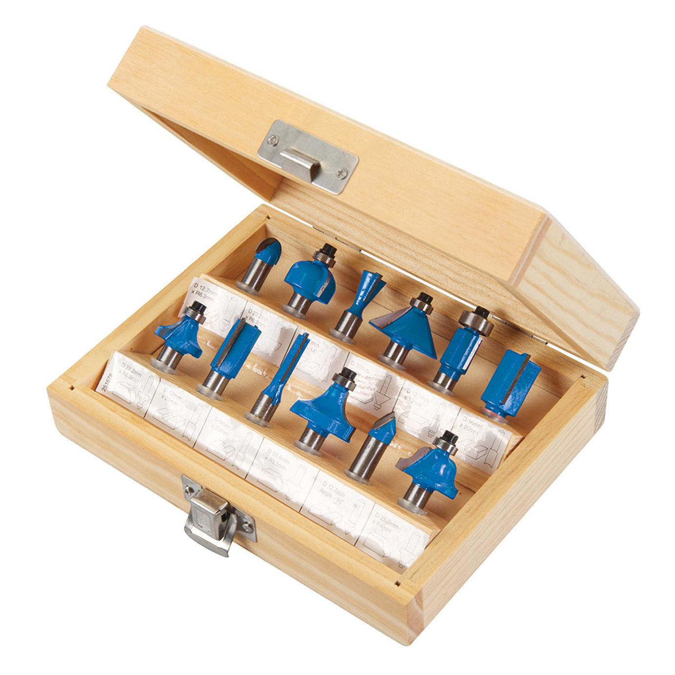 12Pce TCT Router Bit Set 8mm Striaght Grooving Dovetail Chamfer Flush Rounding