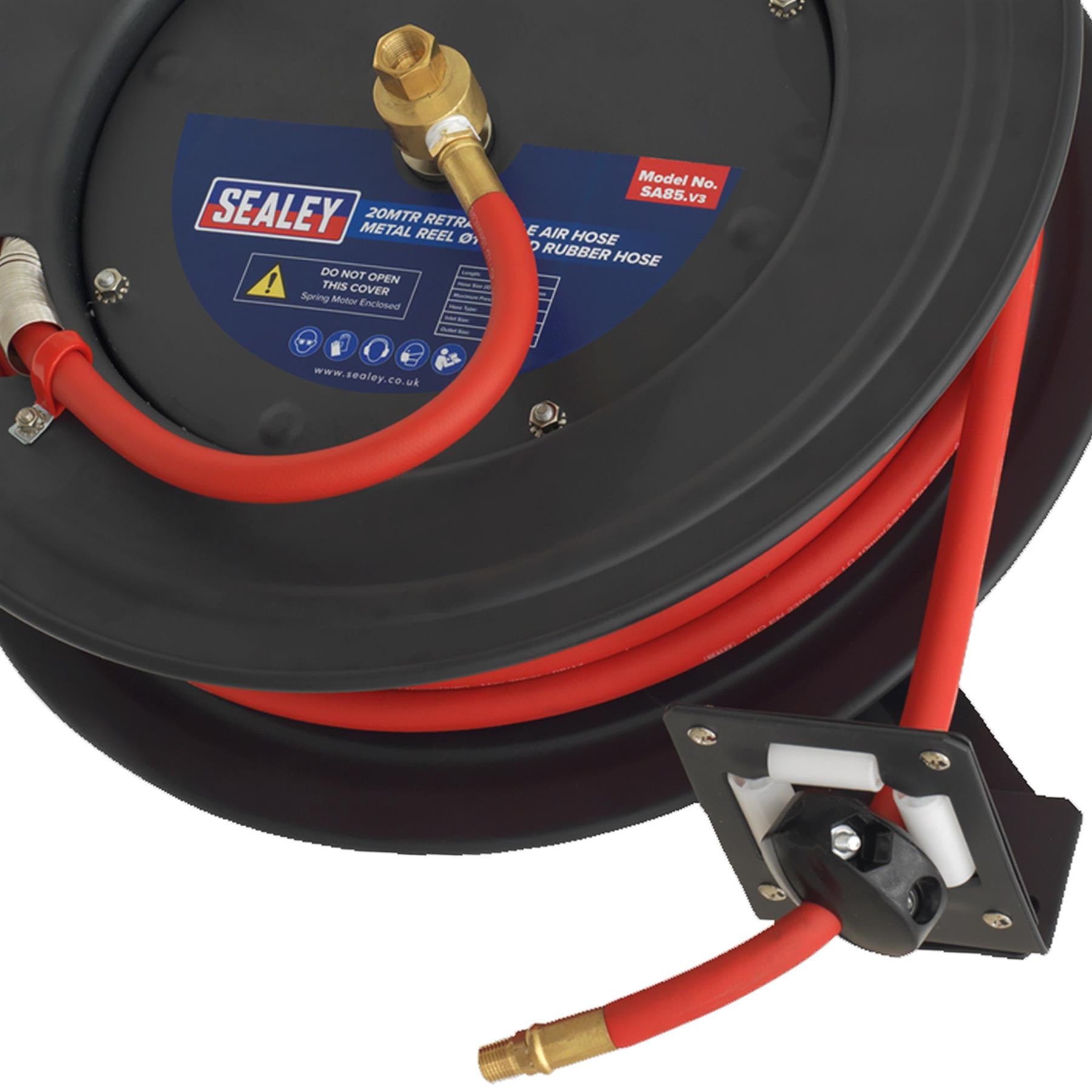 Sealey Retractable Air Hose Steel Reel 20m 10mm ID Rubber Hose