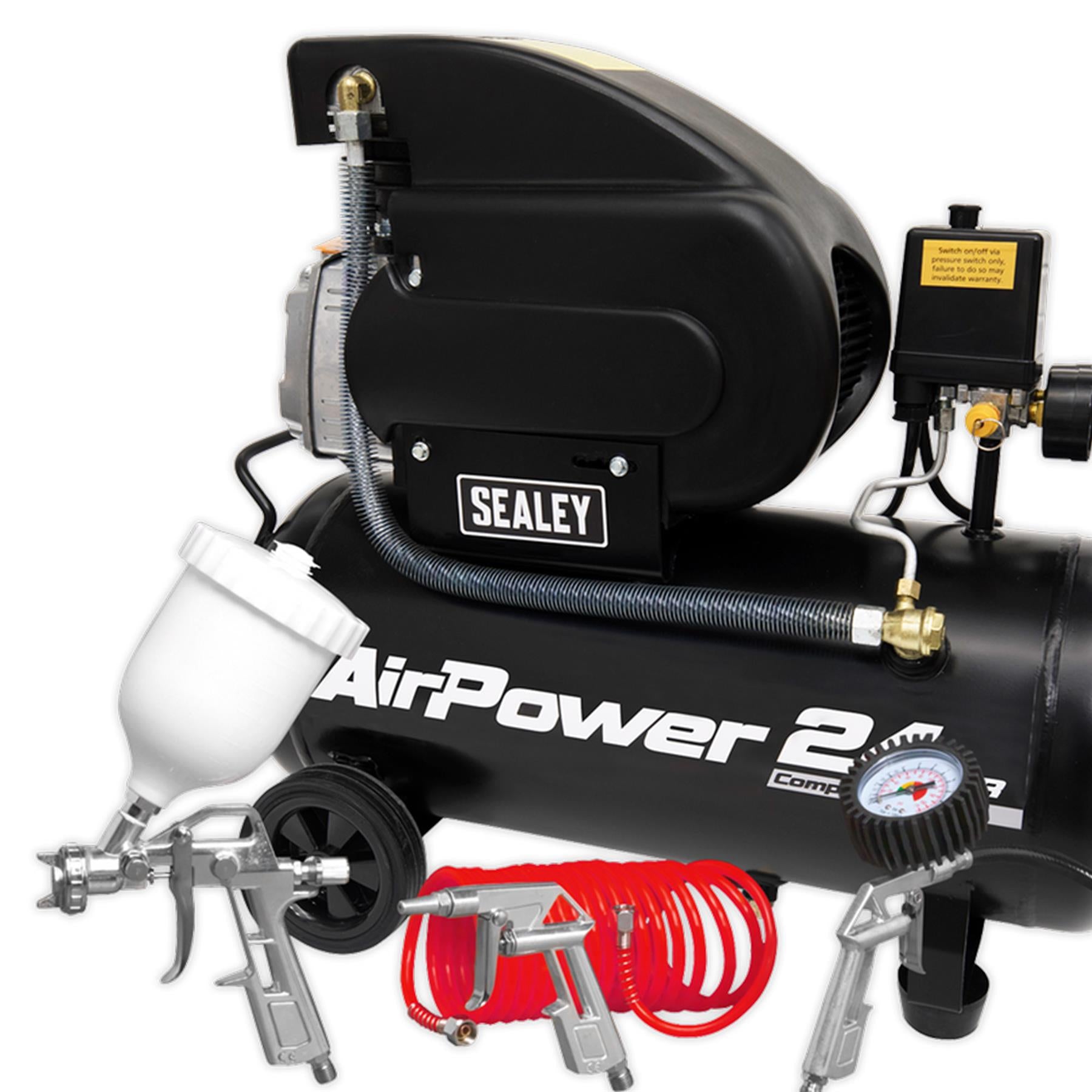 Sealey SAC2420APK Compressor 24L Direct Drive 2hp with 4pc Air Accessory Kit